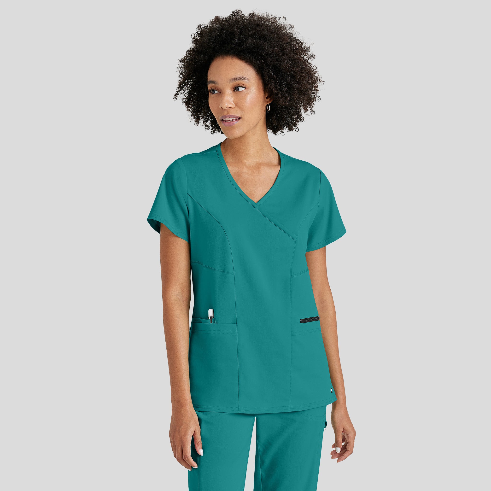 Kim 3-Pocket Crossover V-Neck Scrub Top | Teal