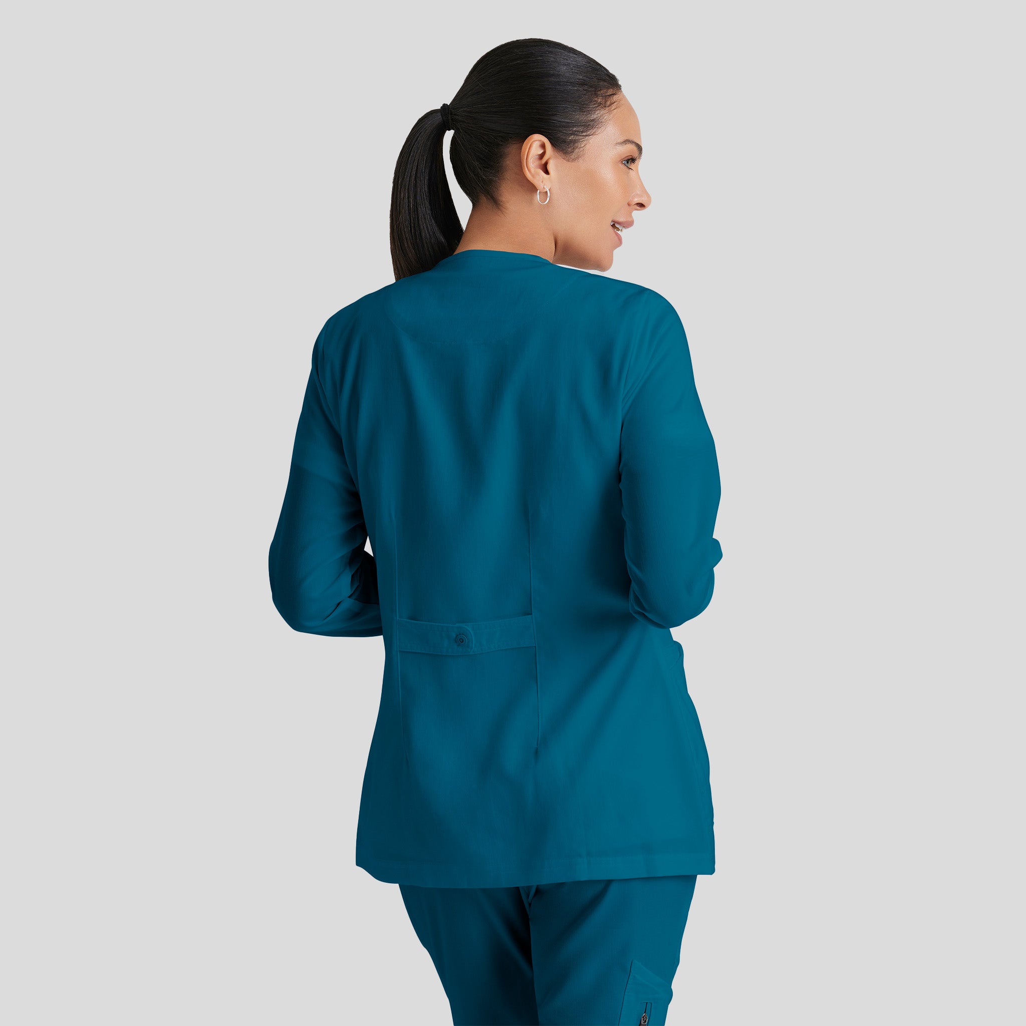 Jamie 4-Pocket Crewneck Snap-Front Scrub Jacket | Bahama