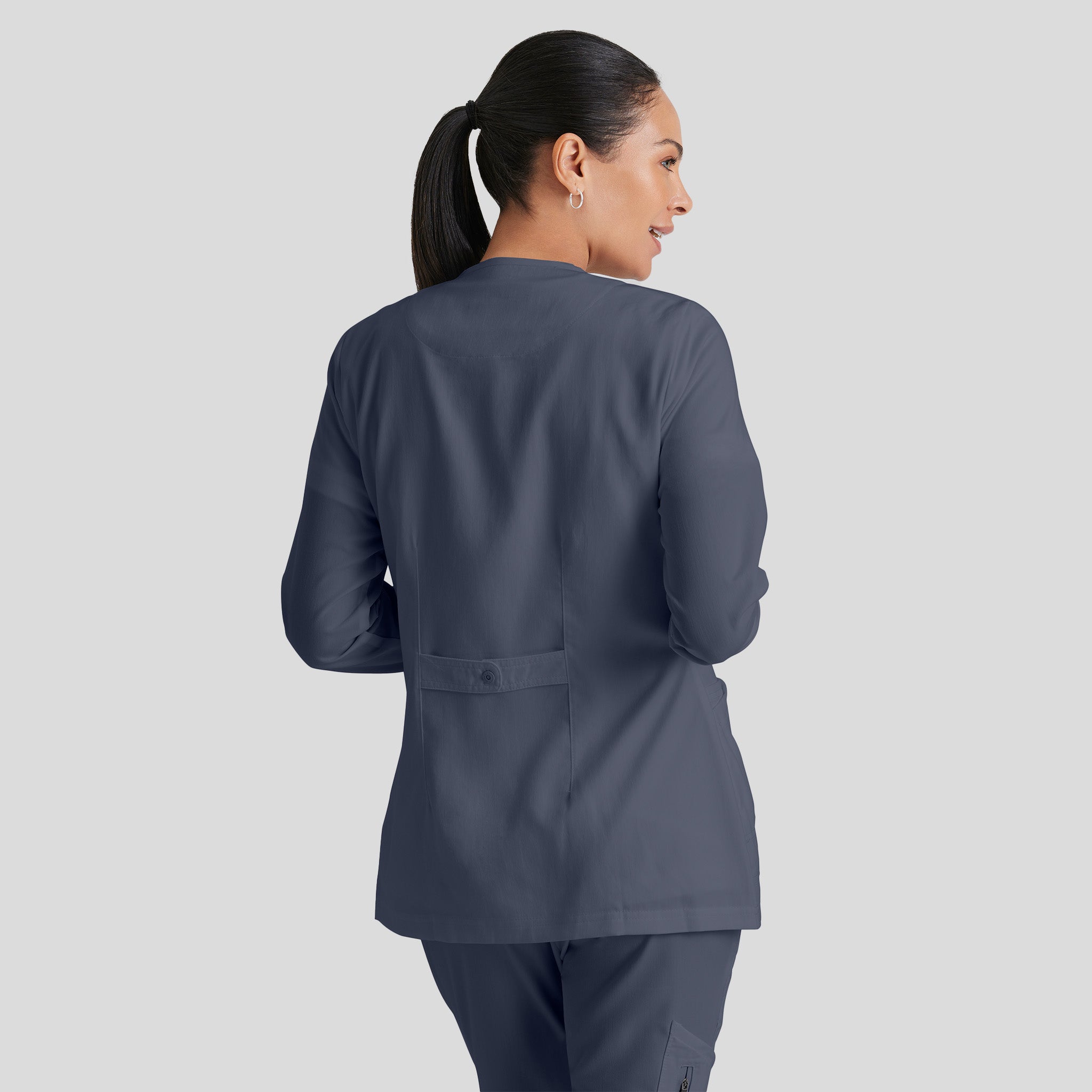 Jamie 4-Pocket Crewneck Snap-Front Scrub Jacket | Steel