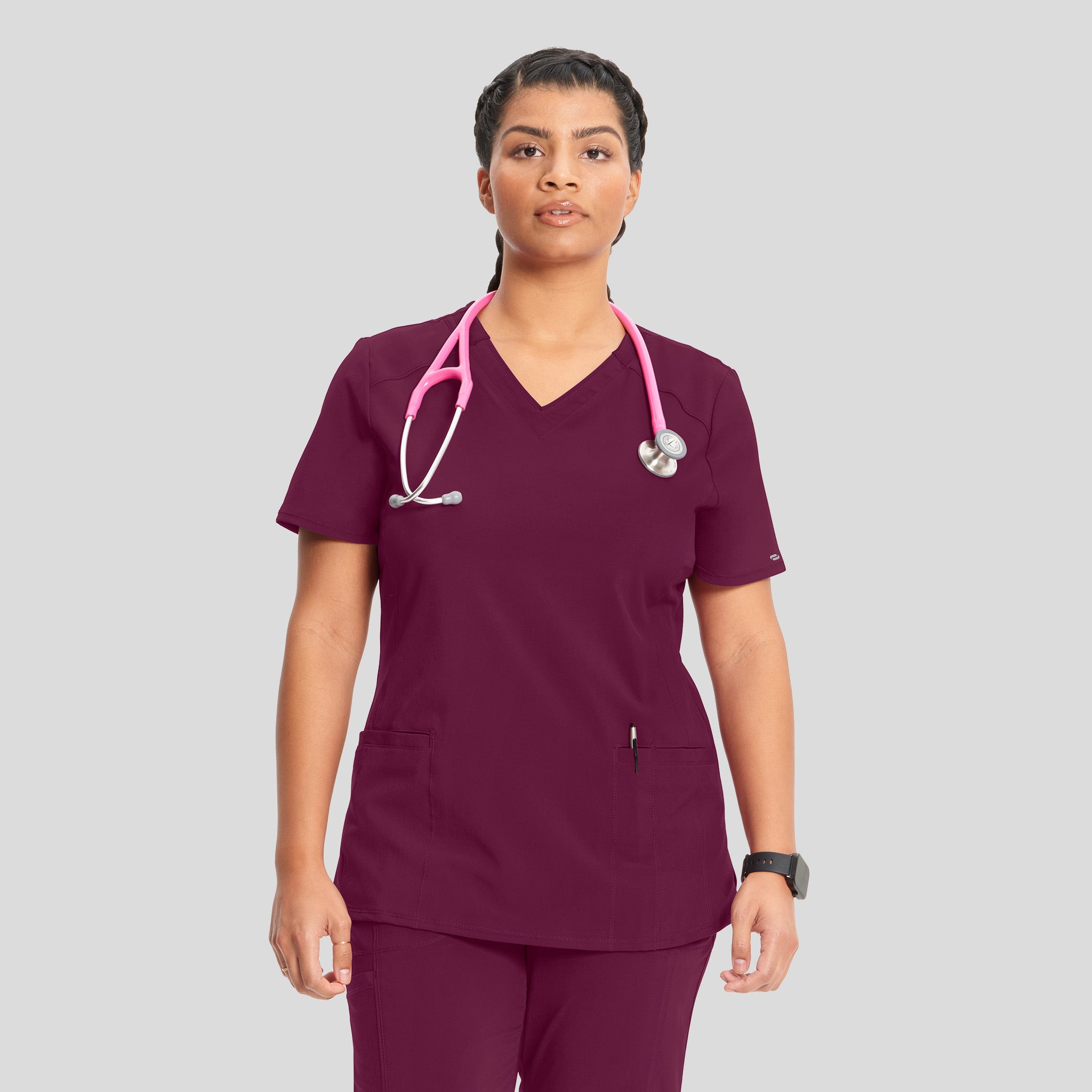 Infinity V-Neck Solid Scrub Top | Wine