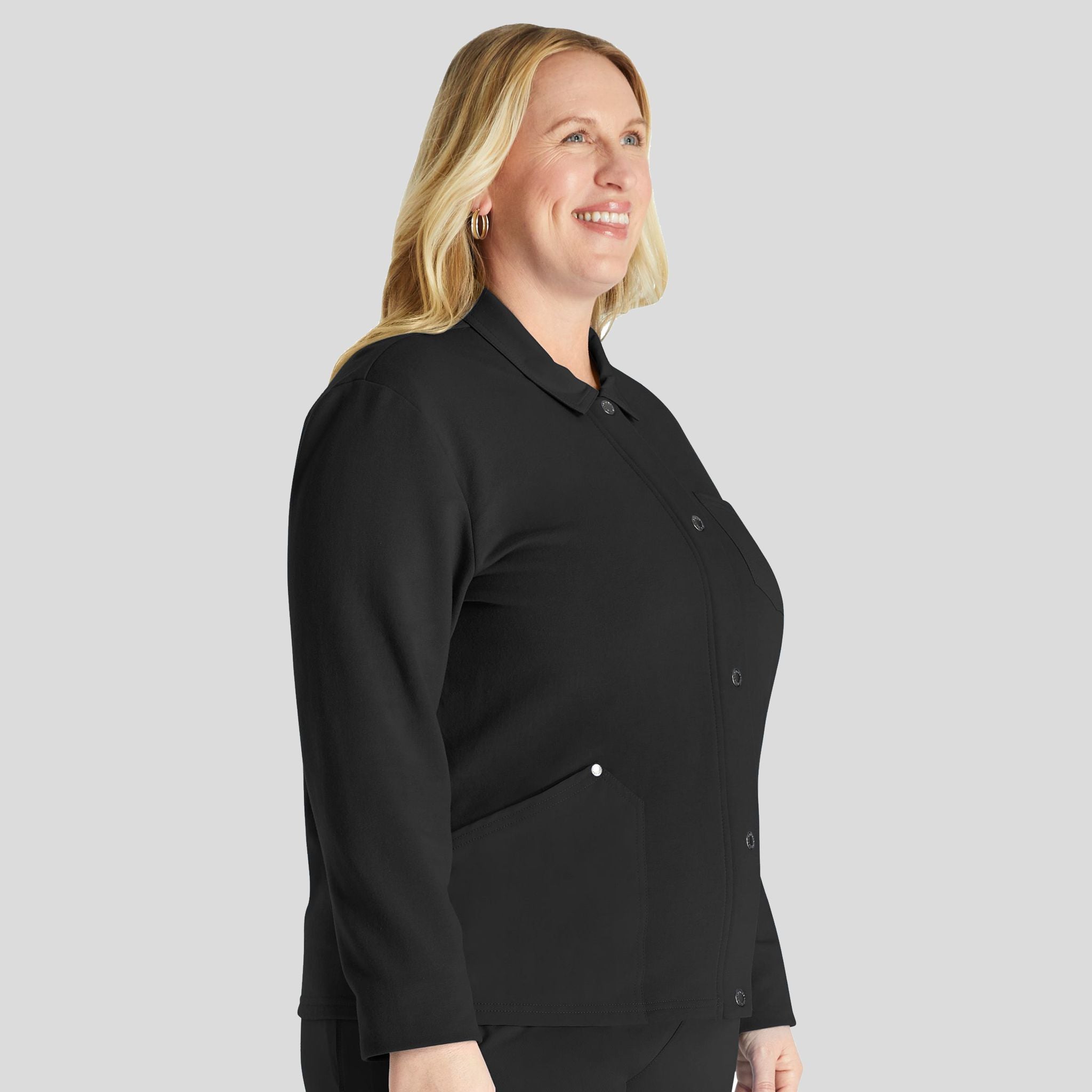 Women's Zip Front Fleece Scrub Jacket | Black