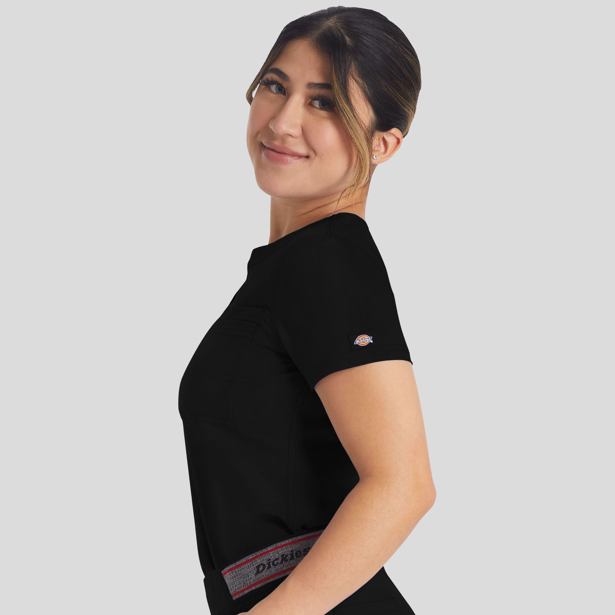 Women's Round Neck Henley Scrub Top | Black