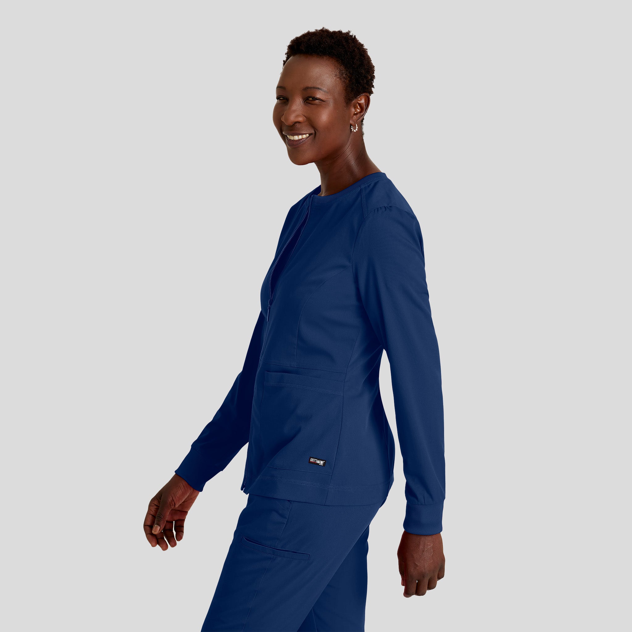 Millie 3-Pocket Crewneck Scrub Jacket | Inidgo