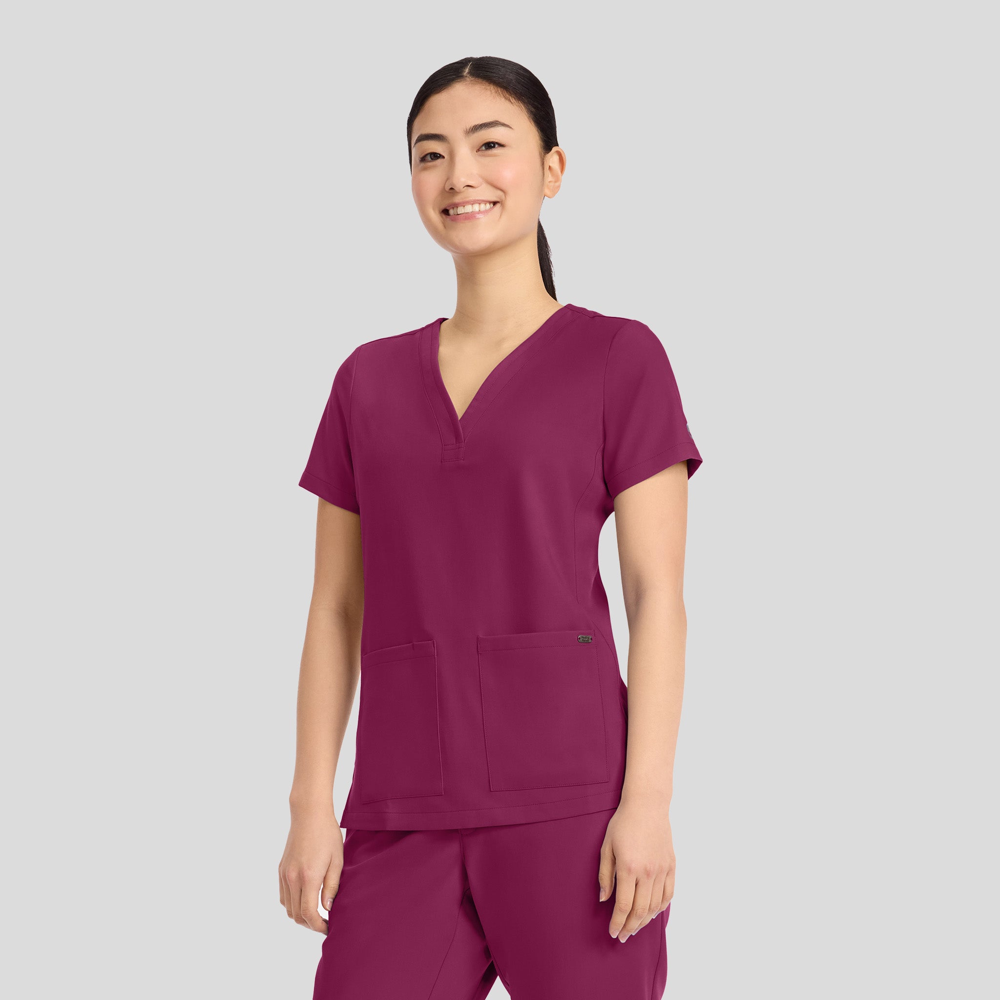 Women's Briana Y-Neck Scrub Top | Wine