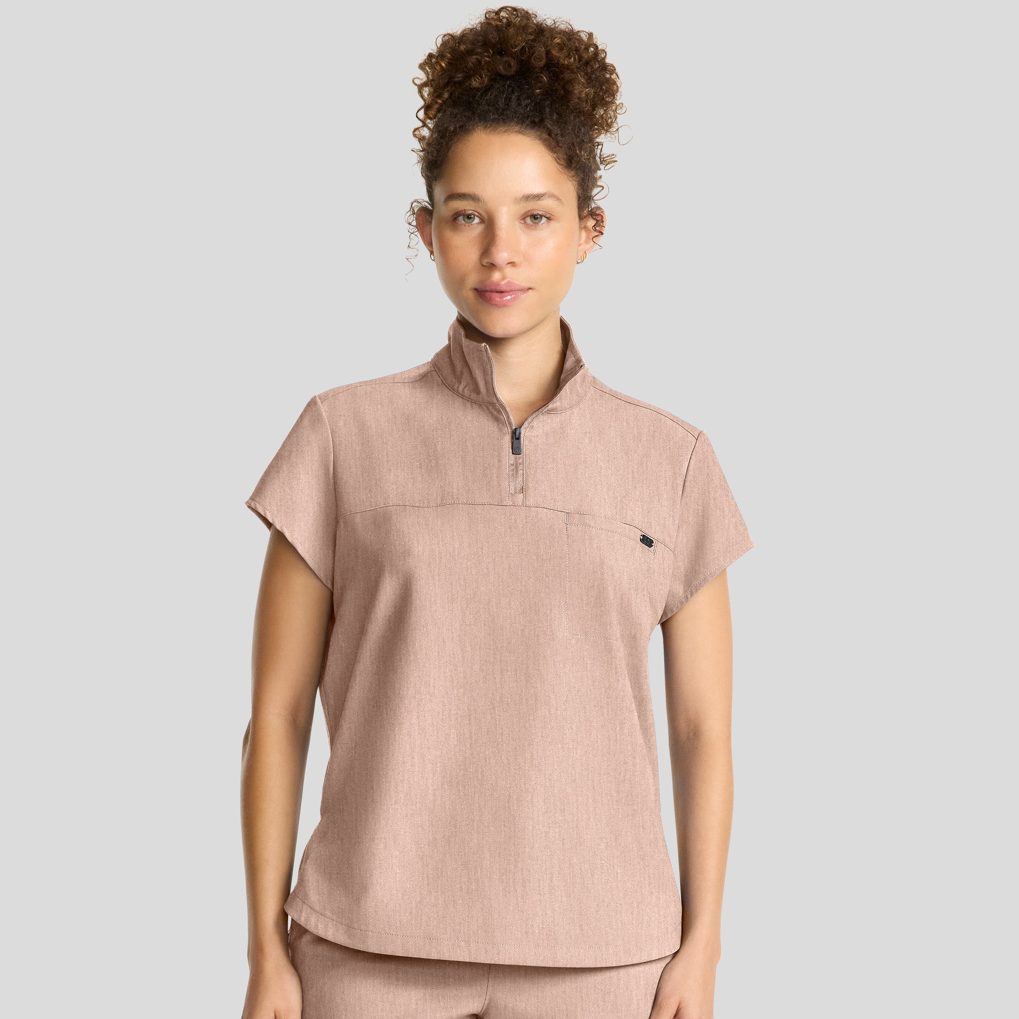 Women's Bella Quarter Zip Scrub Top | Desert Taupe