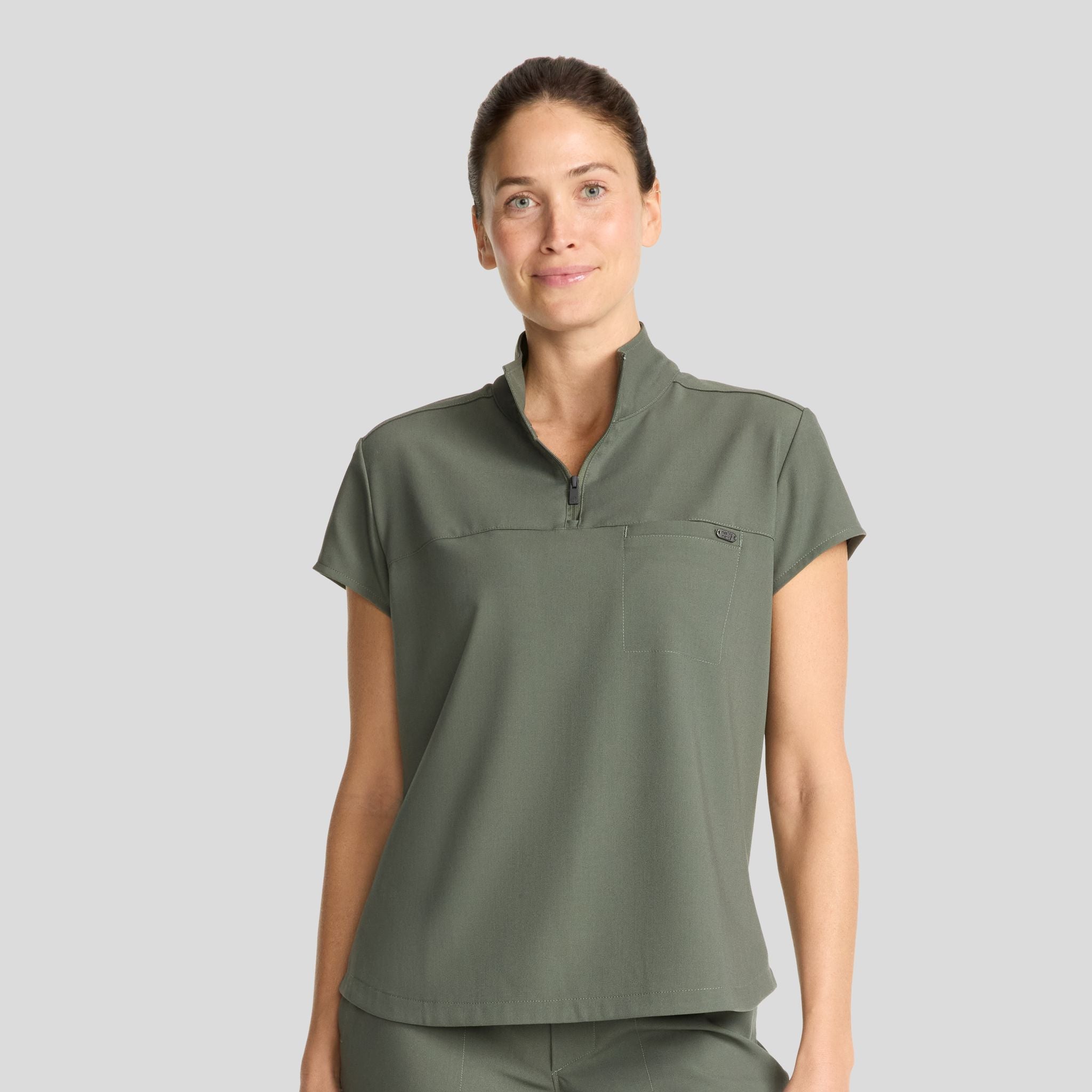 Women's Bella Quarter Zip Scrub Top | Olive