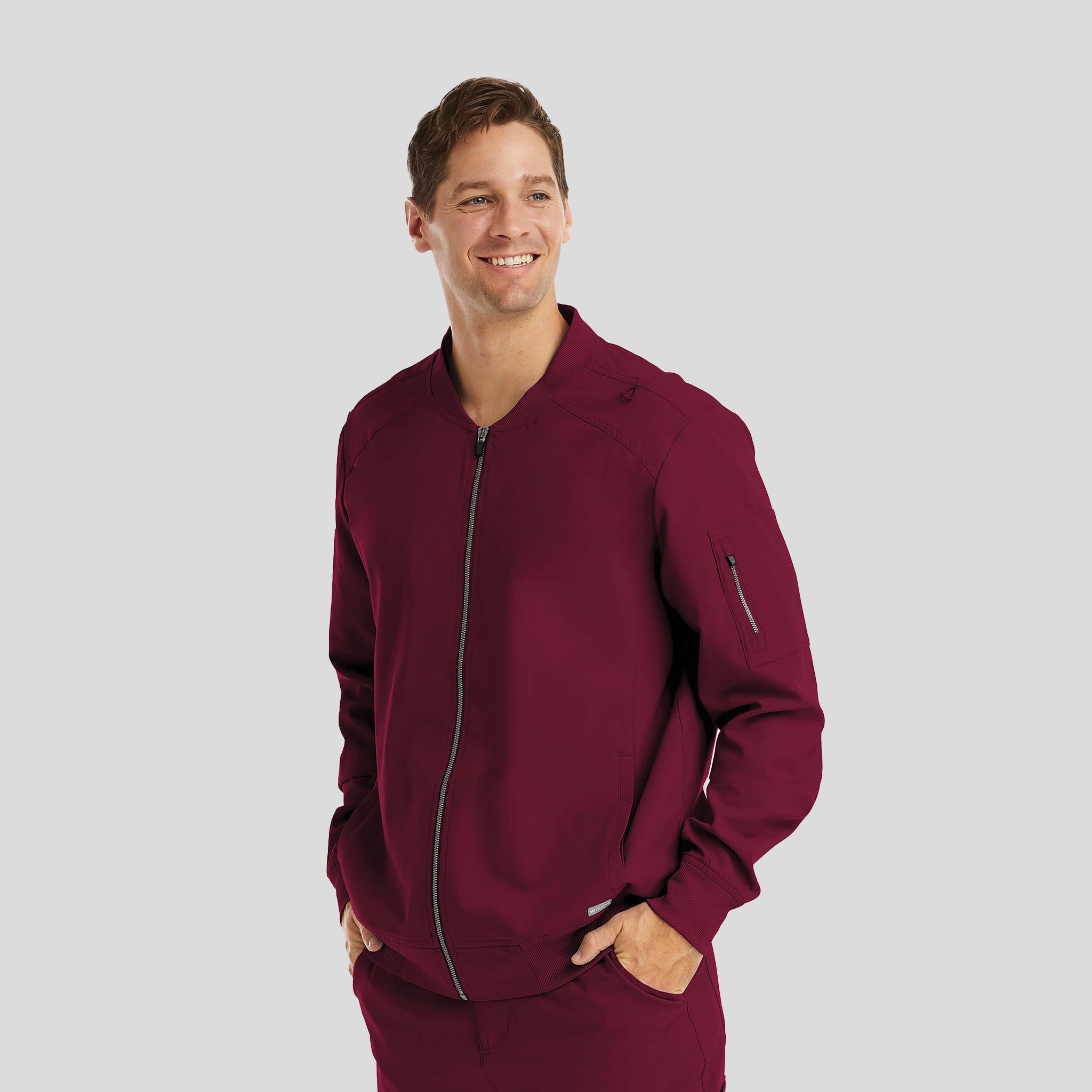 Menβs Full Zip Bomber Jacket | Wine