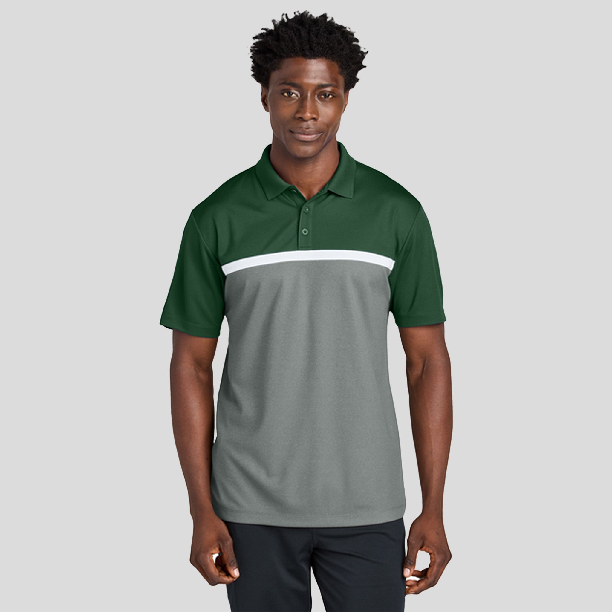 UV Micropique Colorblock Polo | Forest Green/Grey Concrete Heather/White