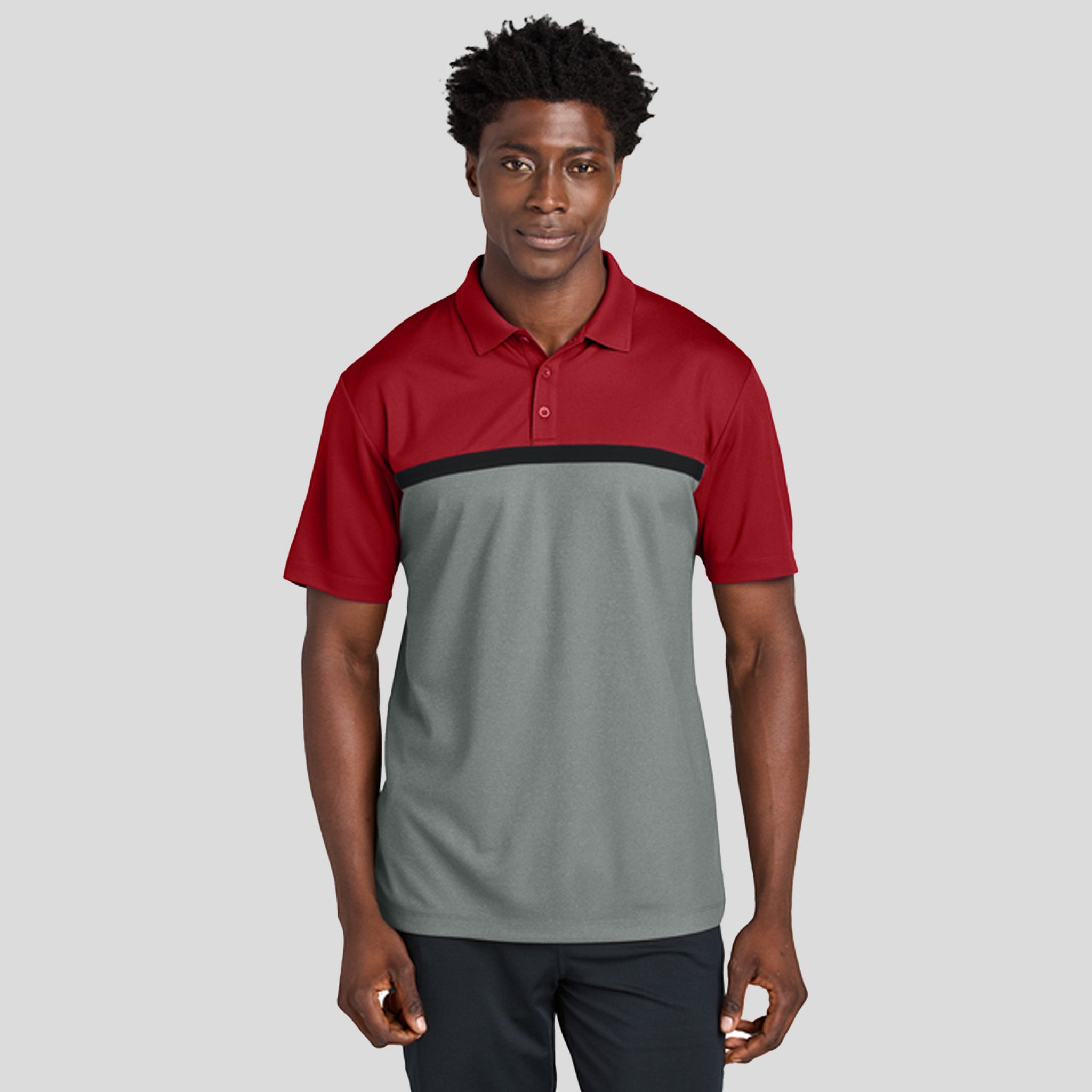 UV Micropique Colorblock Polo | Deep Red/Grey Concrete Heather/Black