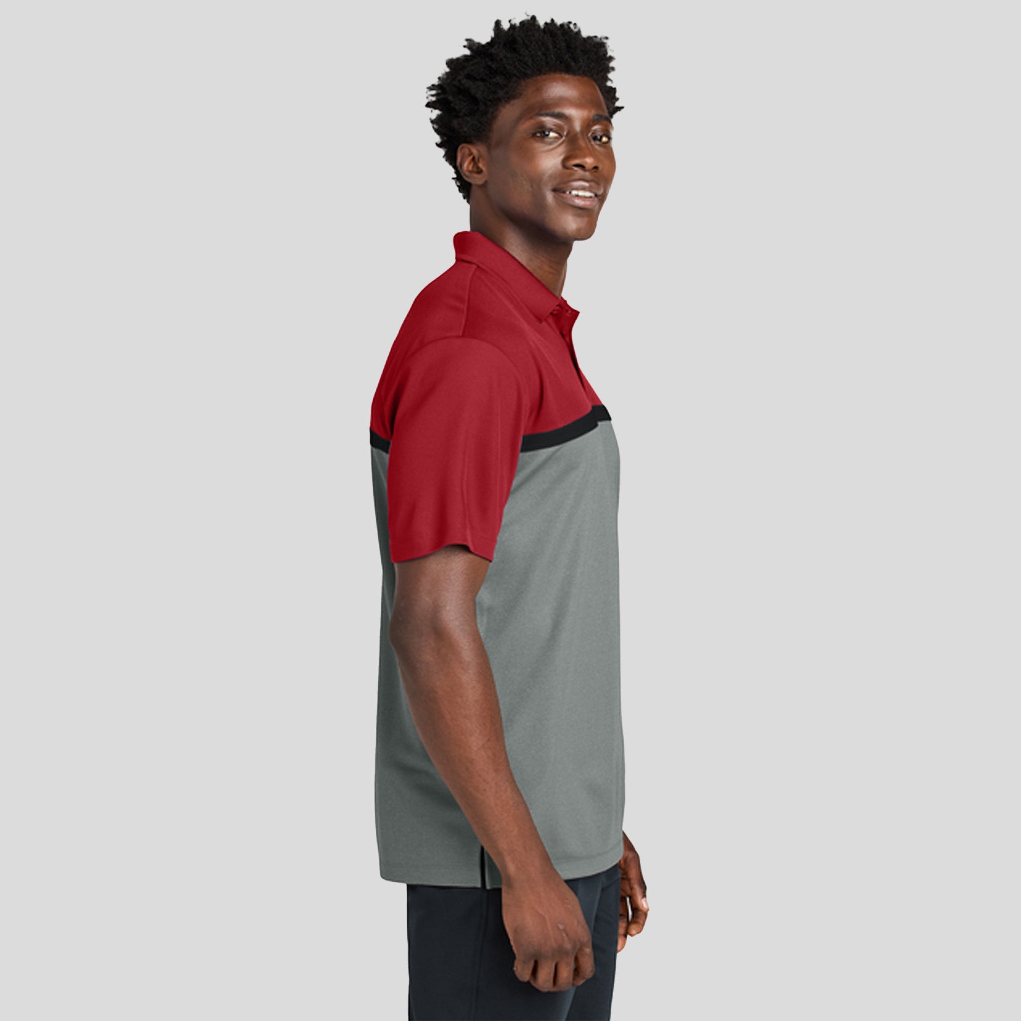 UV Micropique Colorblock Polo | Deep Red/Grey Concrete Heather/Black