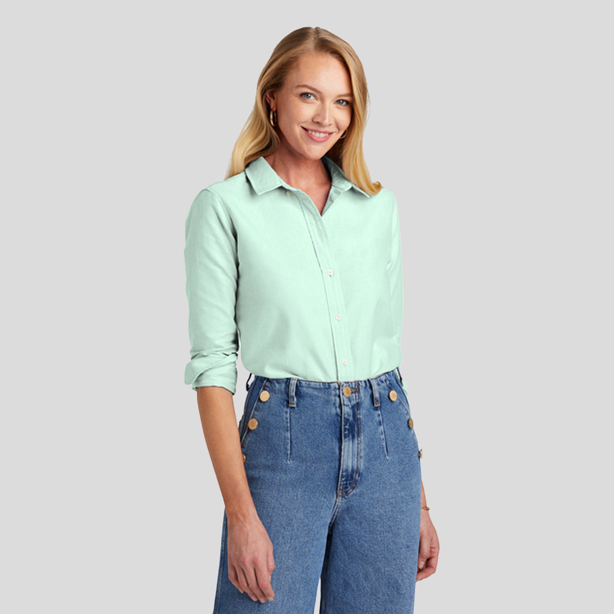 Womenβs Casual Oxford Cloth Shirt | Soft Mint