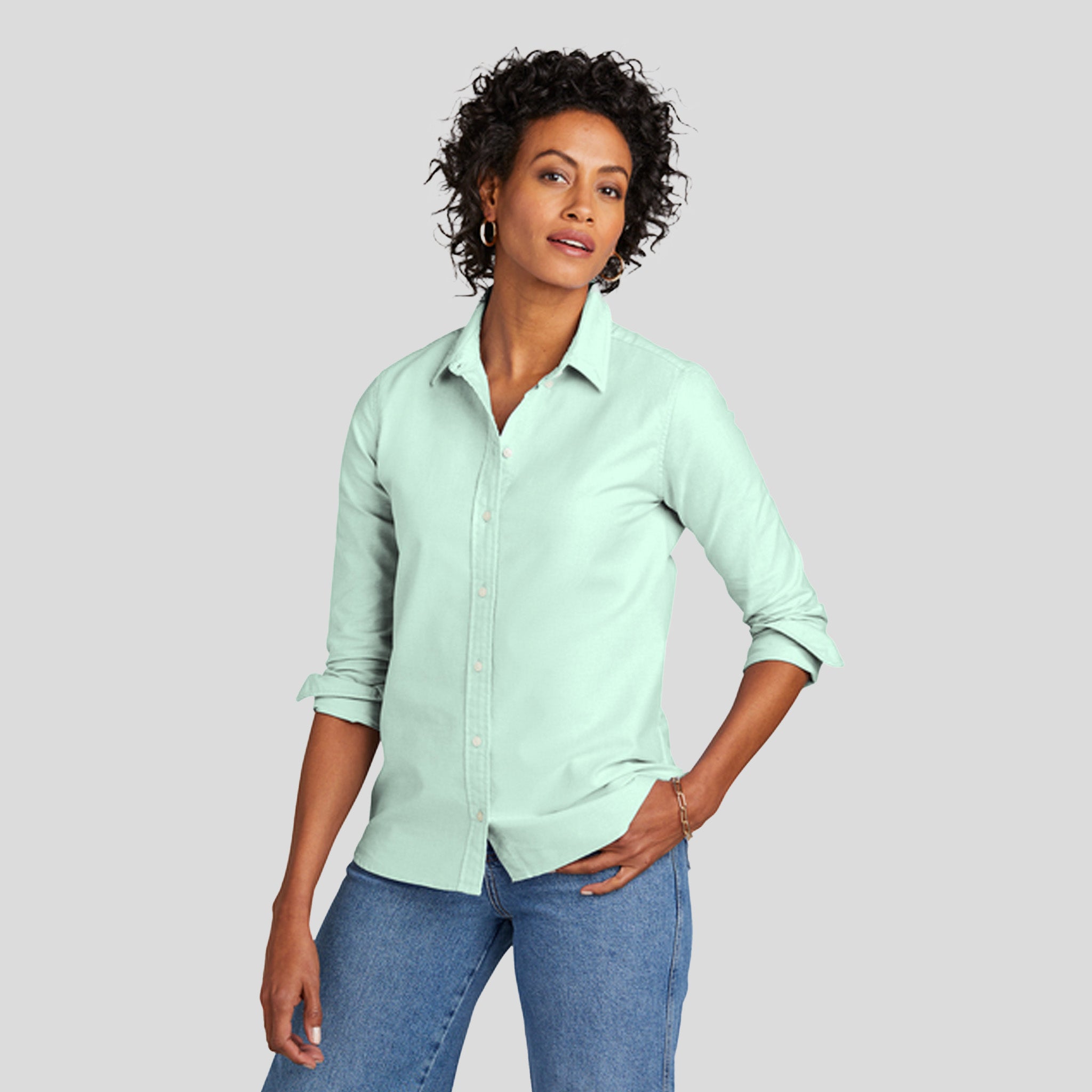 Womenβs Casual Oxford Cloth Shirt | Soft Mint