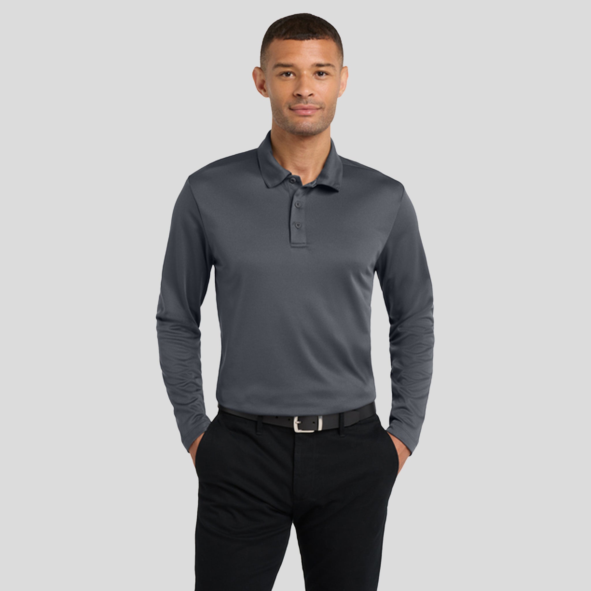 Silk Touch™ Performance Long Sleeve Polo | Steel Grey