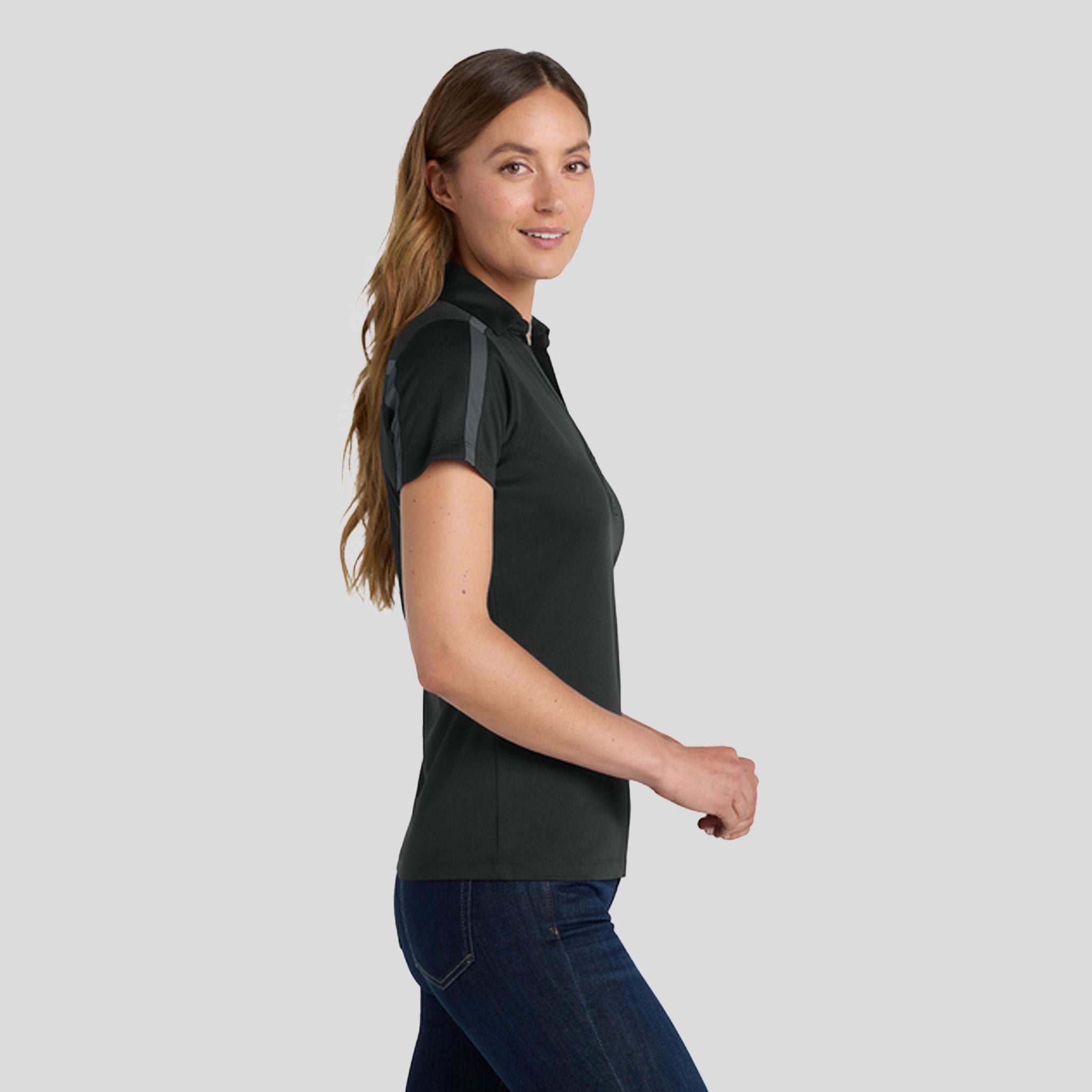 Women's Silk Touch™ Performance Colorblock Stripe Polo | Black/Steel Grey