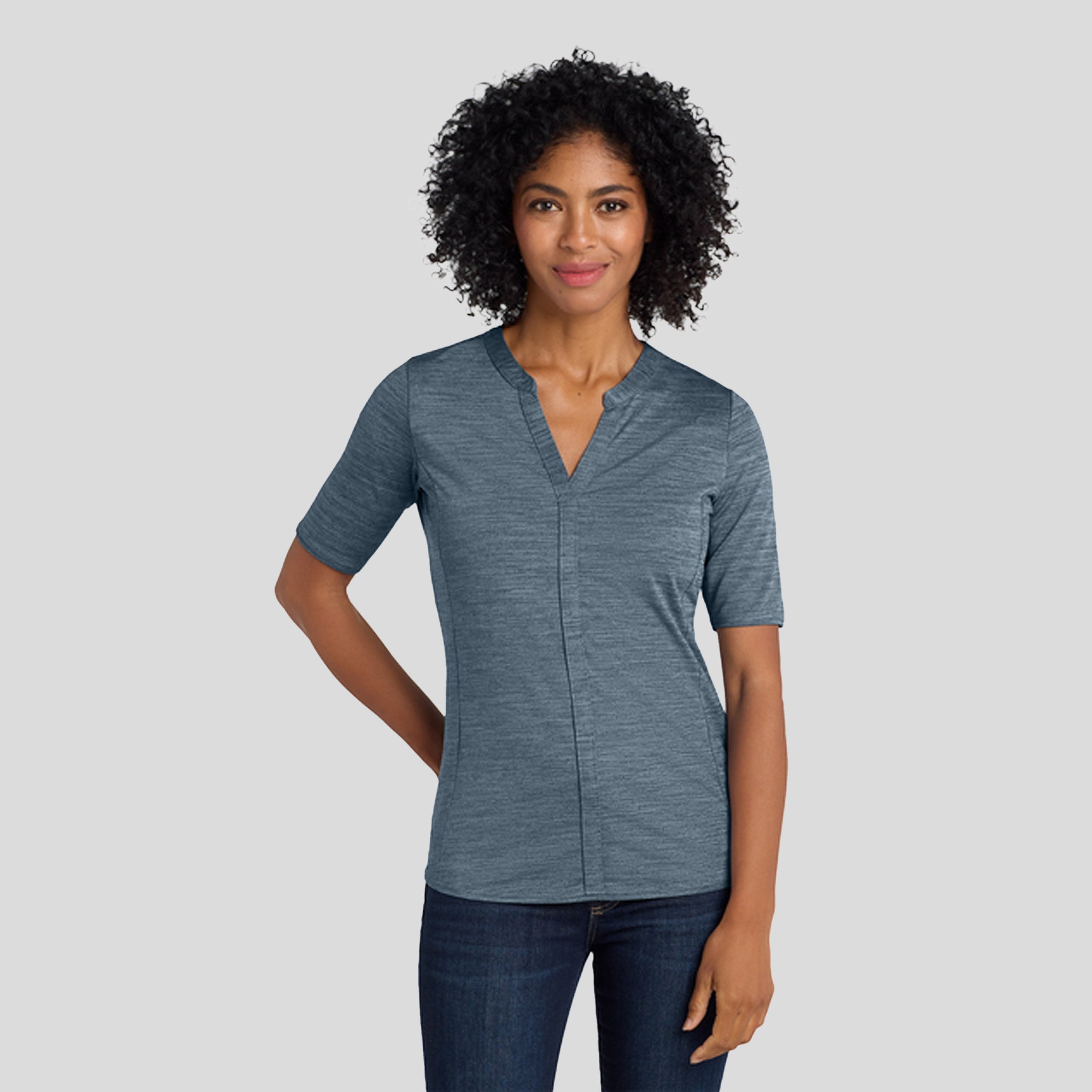 Women's Stretch Heather Open Neck Top | Regatta Blue/ Gusty Grey