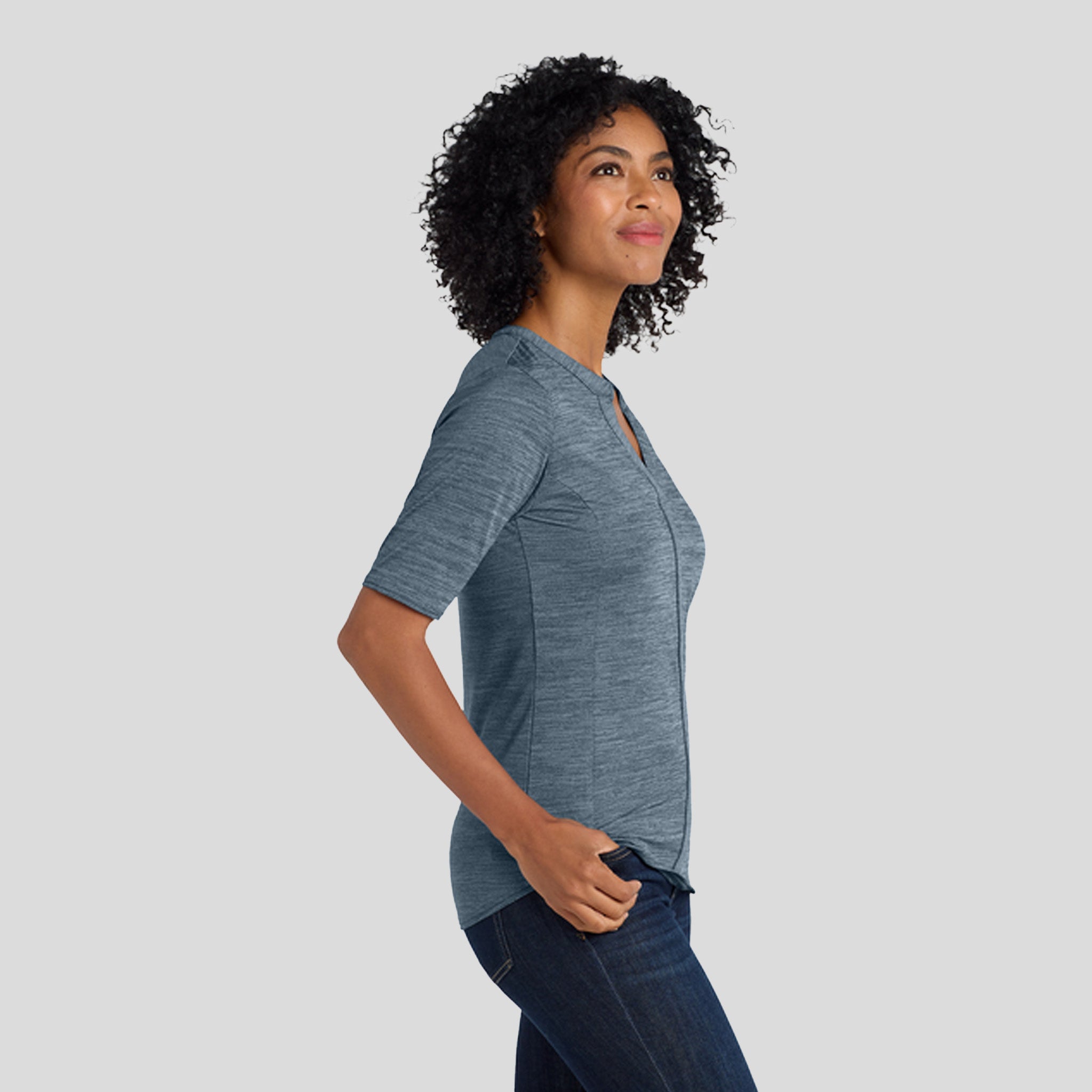 Women's Stretch Heather Open Neck Top | Regatta Blue/ Gusty Grey