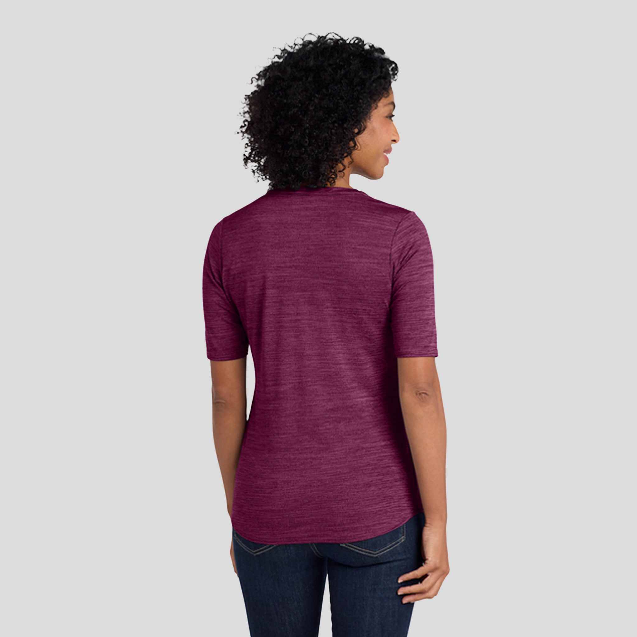 Women's Stretch Heather Open Neck Top | Violet Purple/ Black