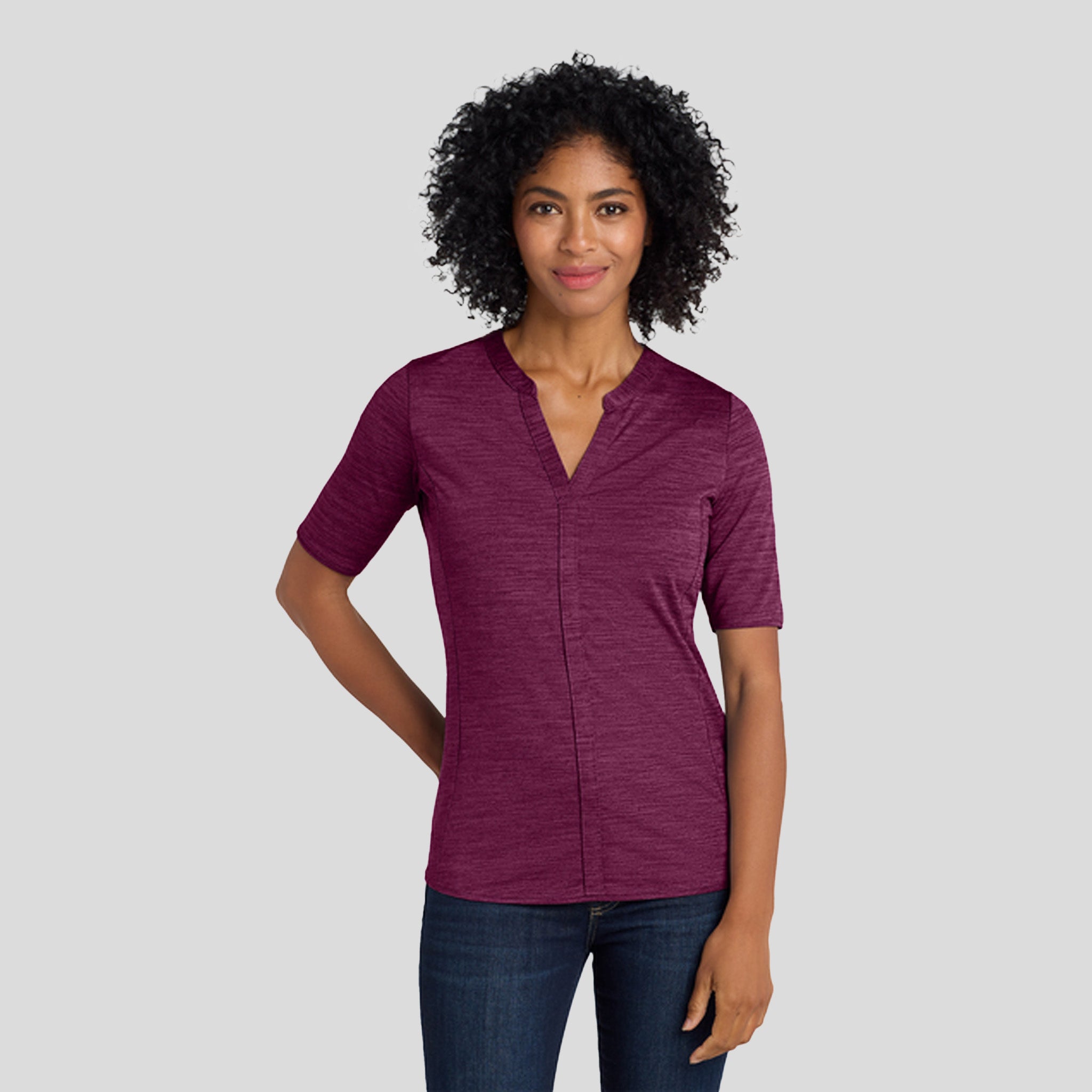 Women's Stretch Heather Open Neck Top | Violet Purple/ Black