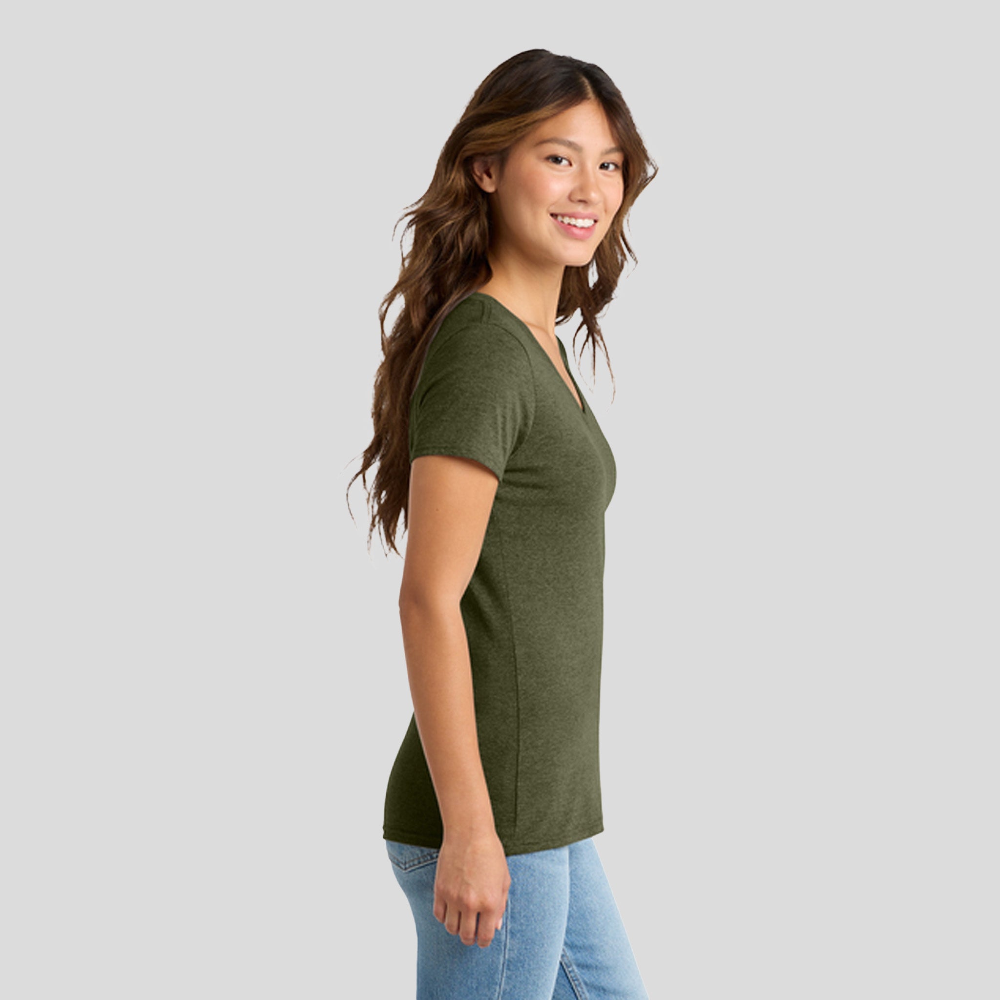 Women's Tri-Blend V-Neck Tee | Military Green Heather