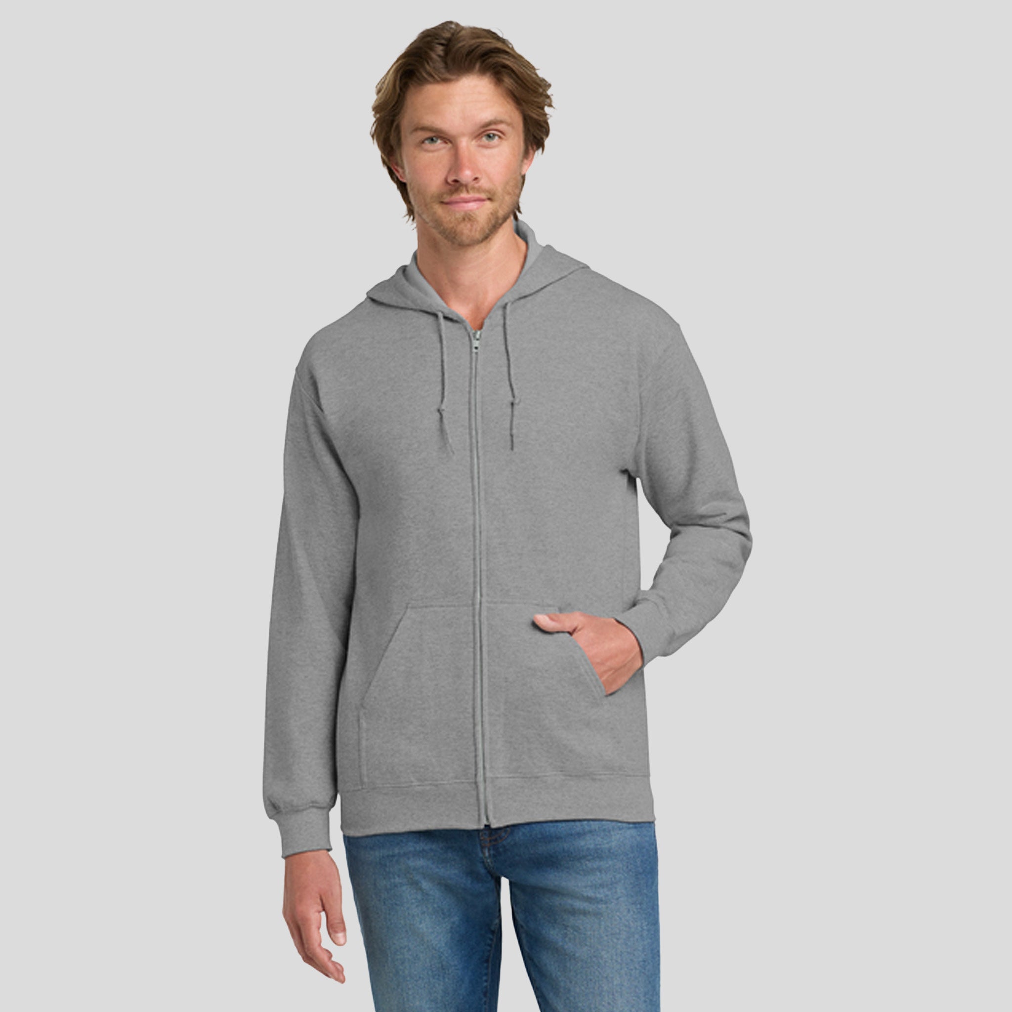 Heavy Blendβ’ Full-Zip Hooded Sweatshirt | Sport Grey