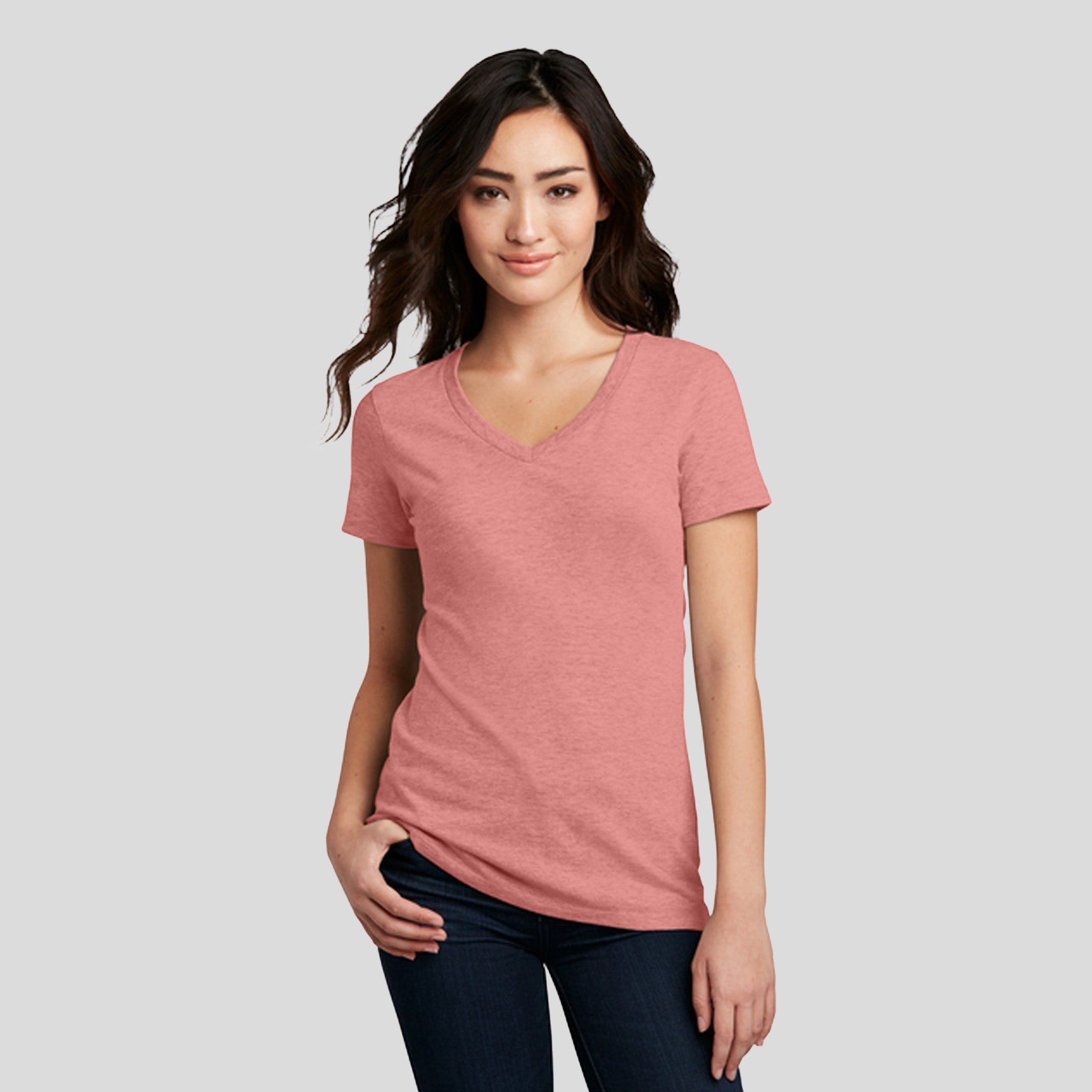 Womenโs Perfect Blendยฎ CVC V-Neck Tee | Blush Frost