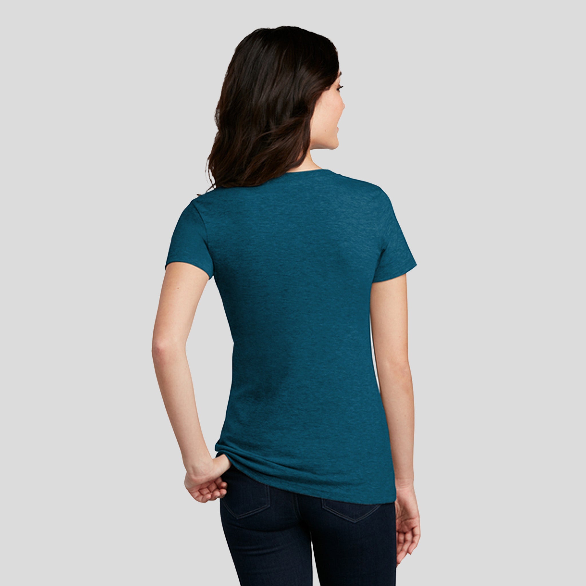 Womenโs Perfect Blendยฎ CVC V-Neck Tee | Deep Turquoise Fleck
