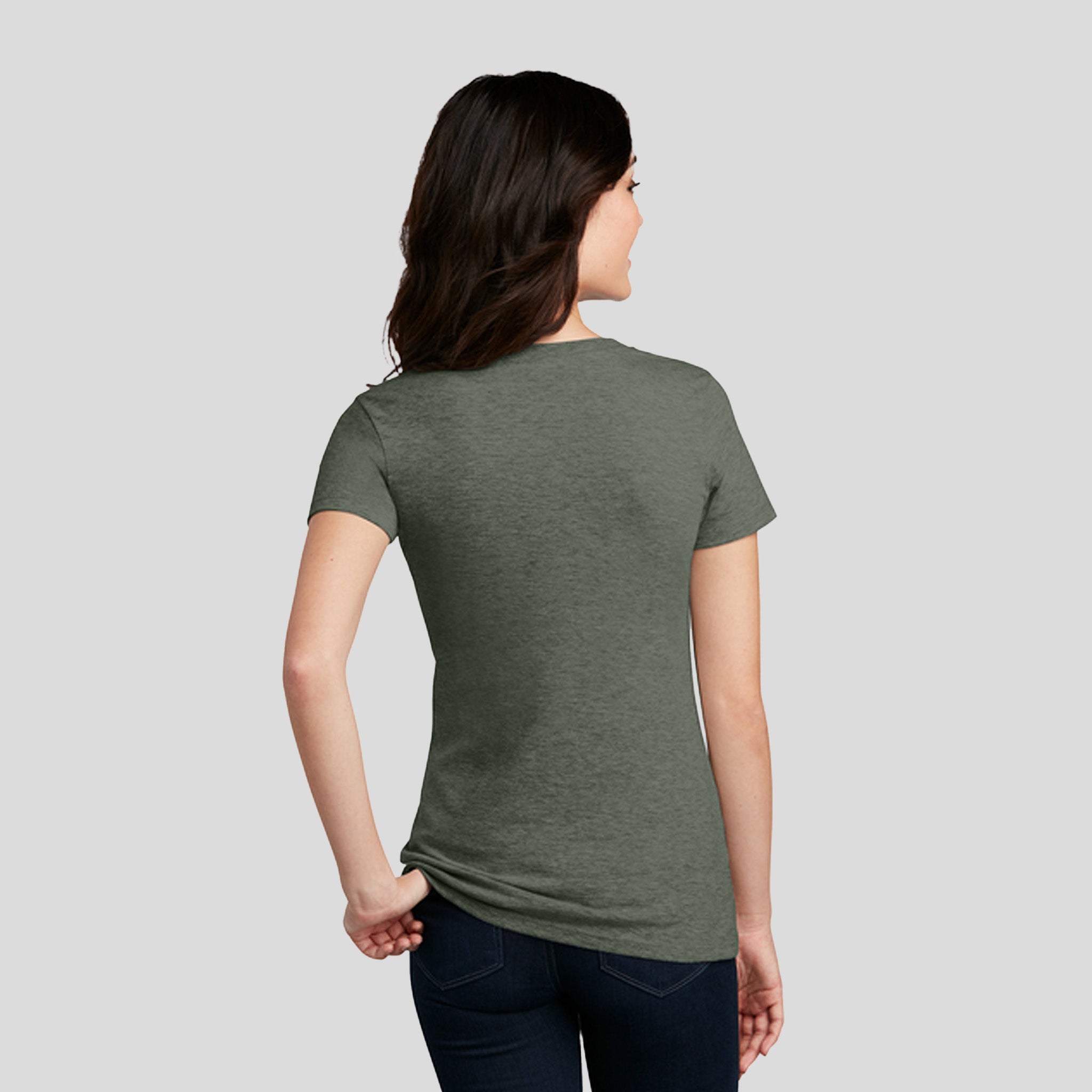 Womenโs Perfect Blendยฎ CVC V-Neck Tee | Heathered Olive