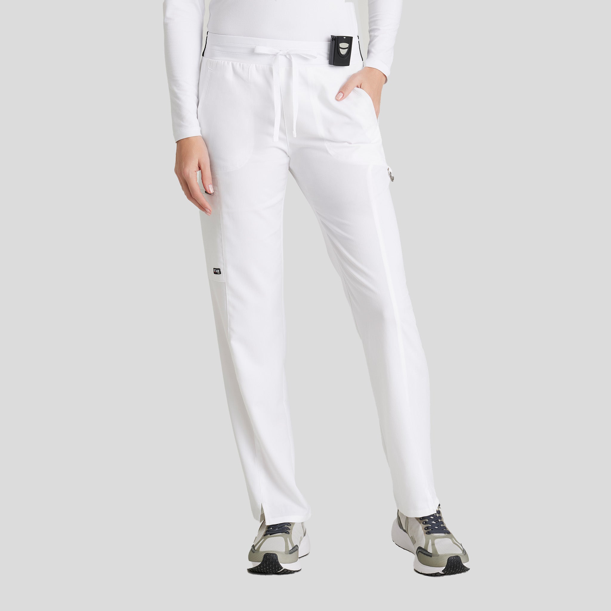Kim 3-Pocket Mid-Rise Straight Leg Scrub Pant | White