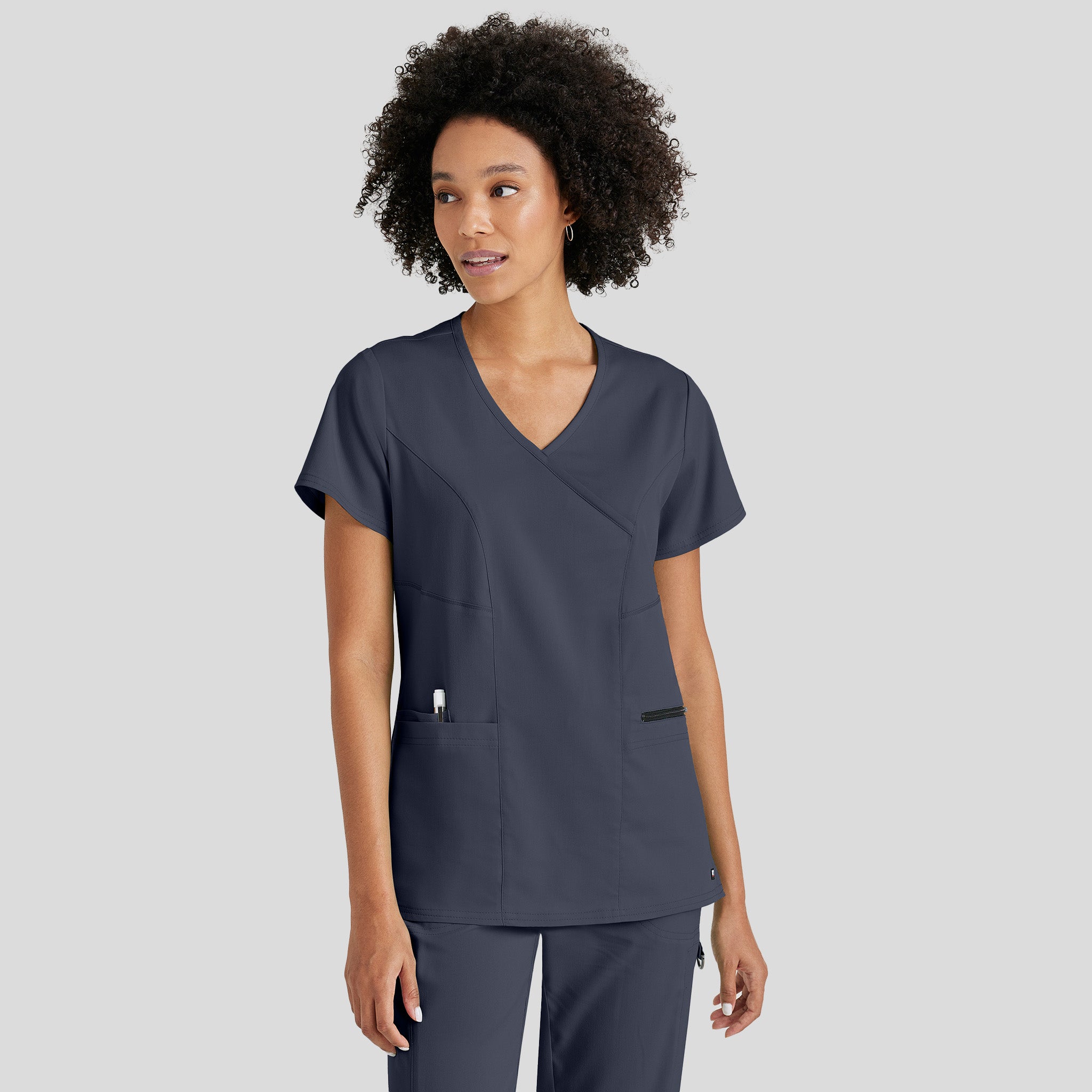 Kim 3-Pocket Crossover V-Neck Scrub Top | Steel