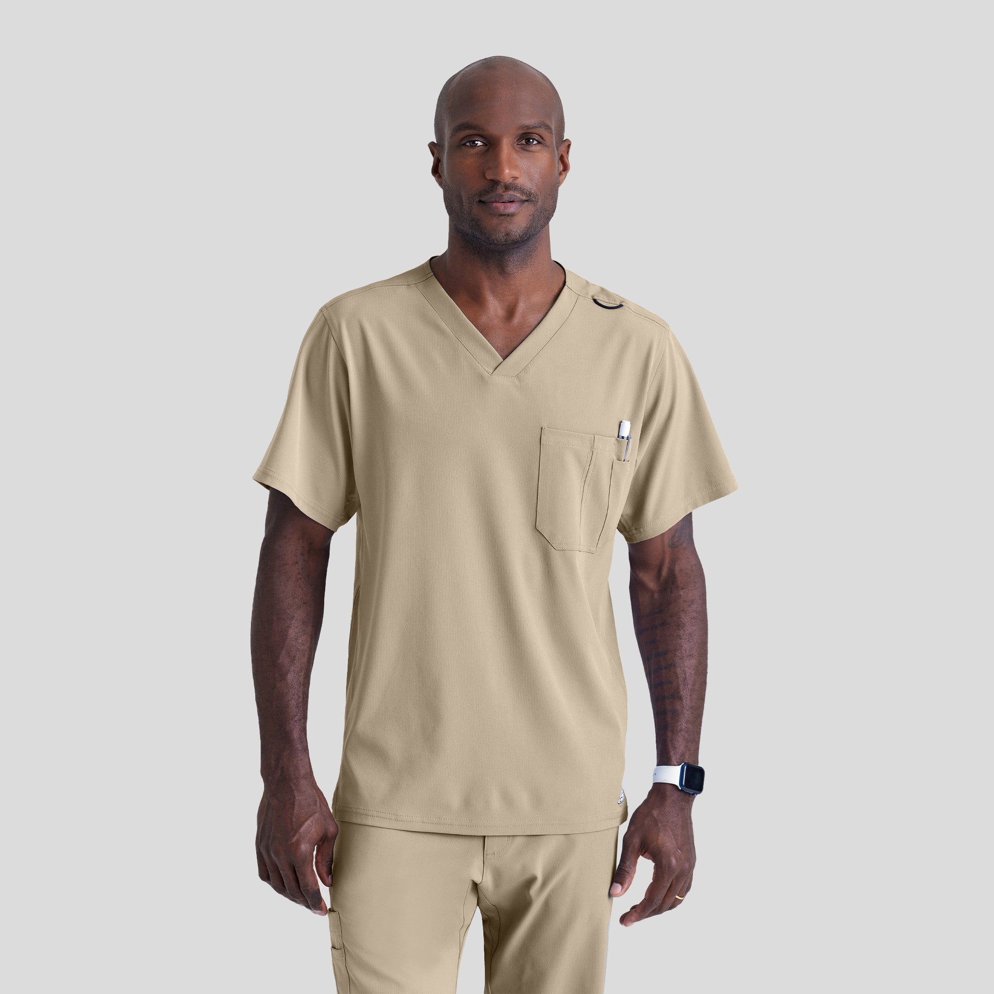 Men's Structure 1-Pocket V-Neck Scrub Top | Khaki