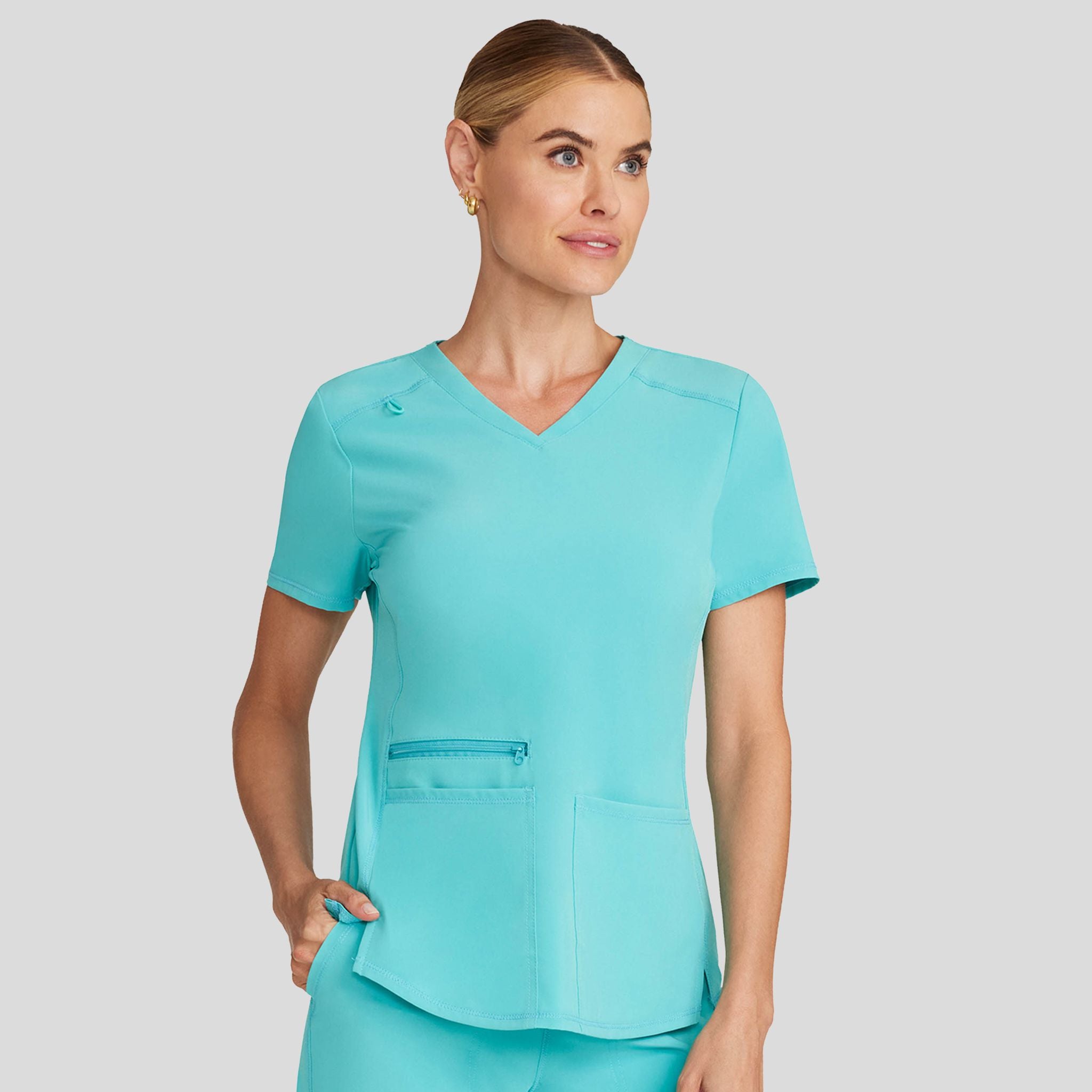 V-Neck Top With Badge Loop | Aqua Cove