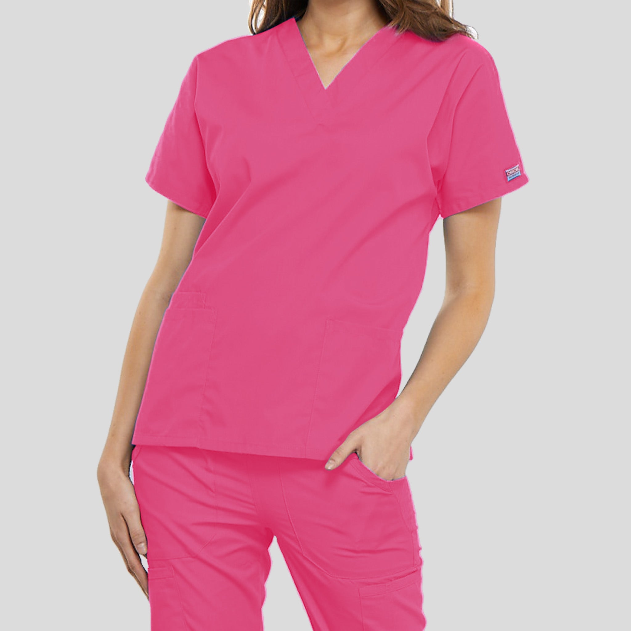 Women's V-Neck 2 Pocket | Shocking Pink