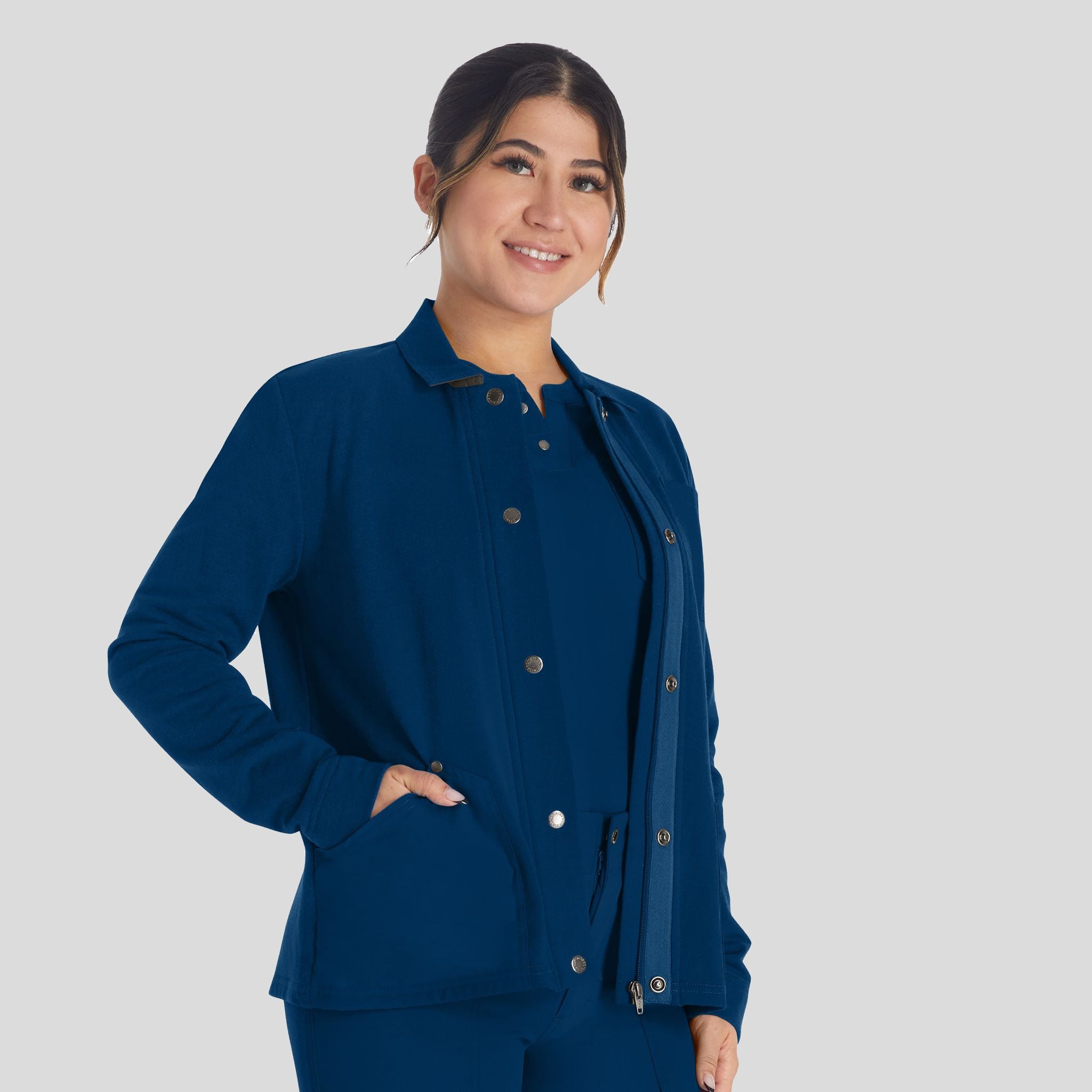 Women's Zip Front Fleece Scrub Jacket | Navy
