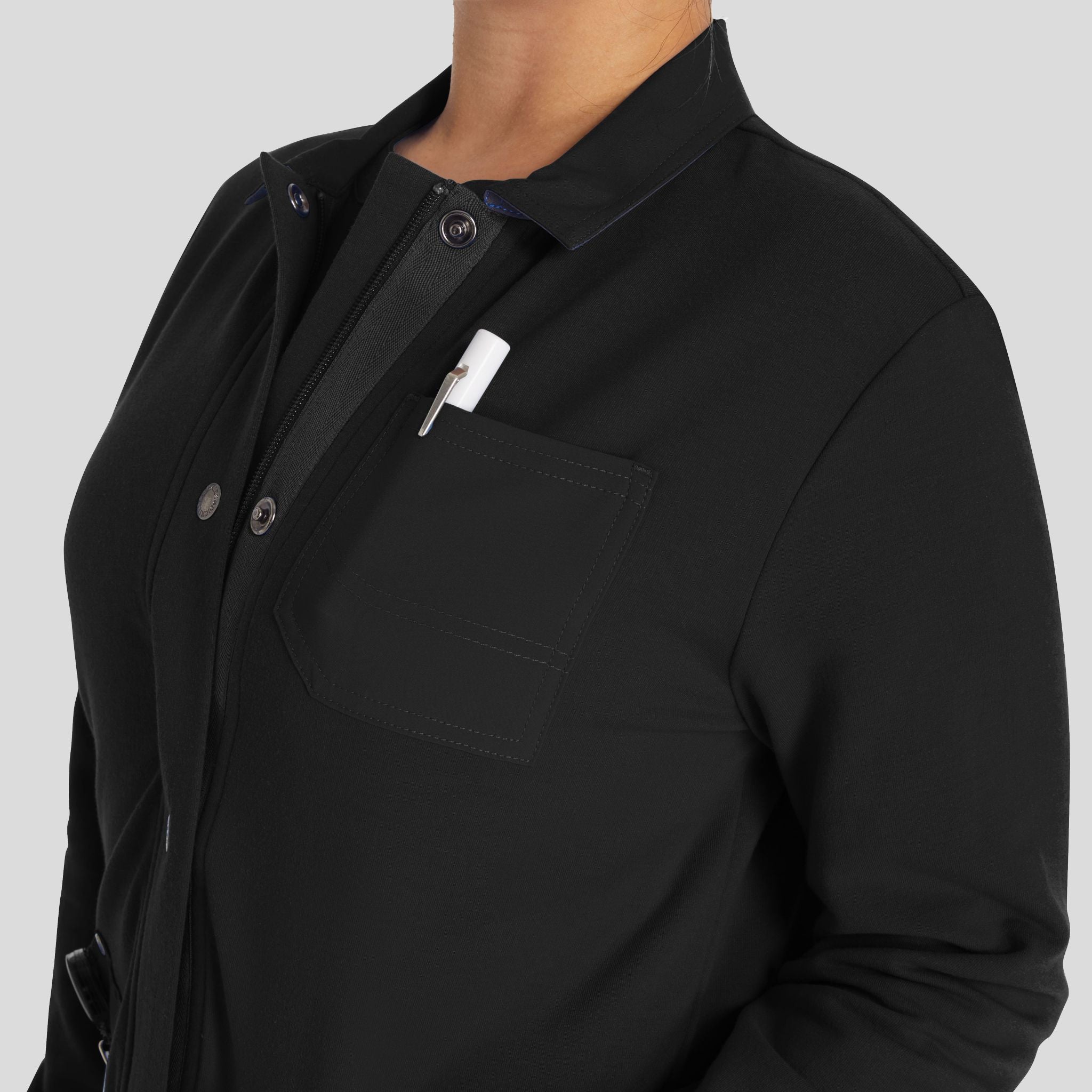 Women's Zip Front Fleece Scrub Jacket | Black