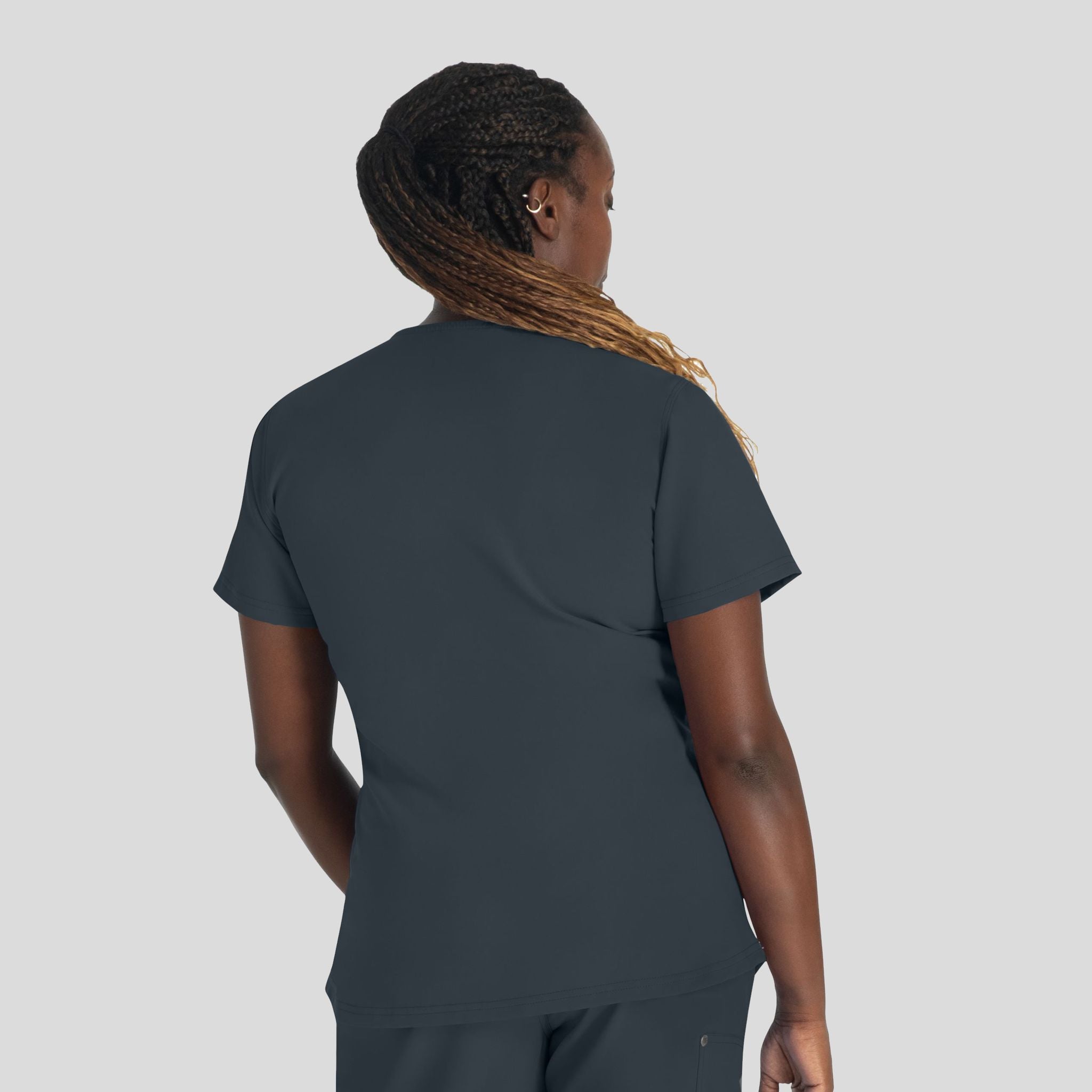 Women's Round Neck Henley Scrub Top | Pewter