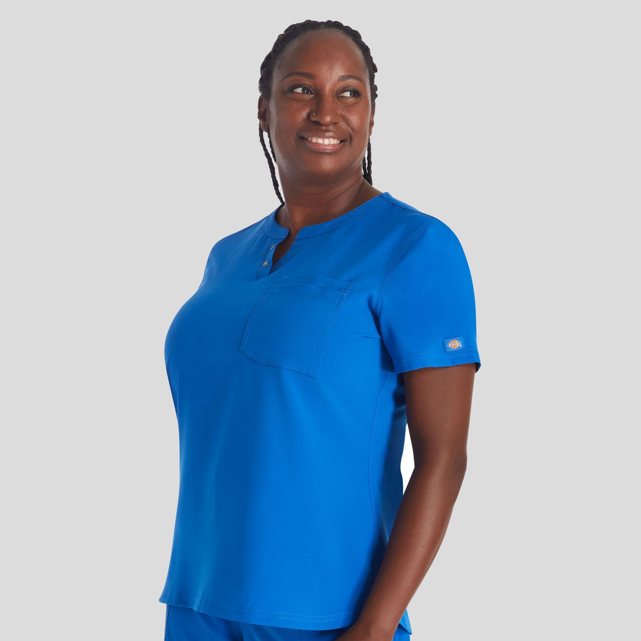 Women's Round Neck Henley Scrub Top | Royal
