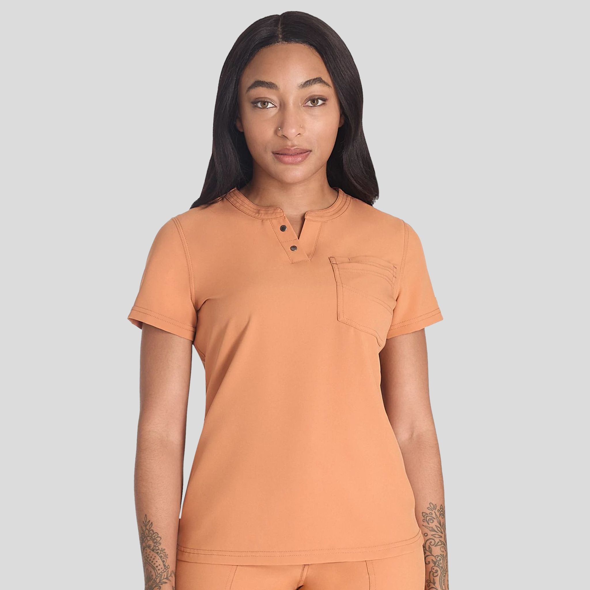 Women's Round Neck Henley Scrub Top | Ginger Glow