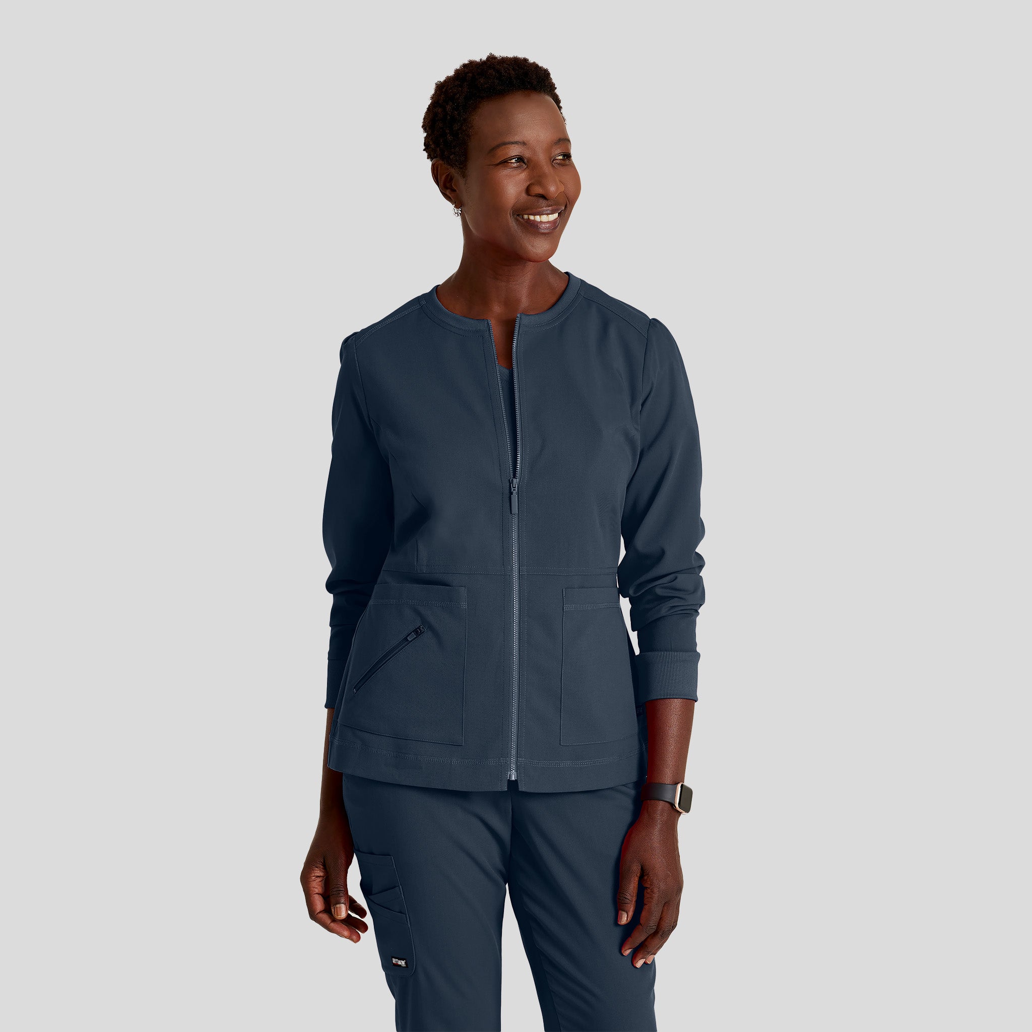 Millie 3-Pocket Crewneck Scrub Jacket | Steel