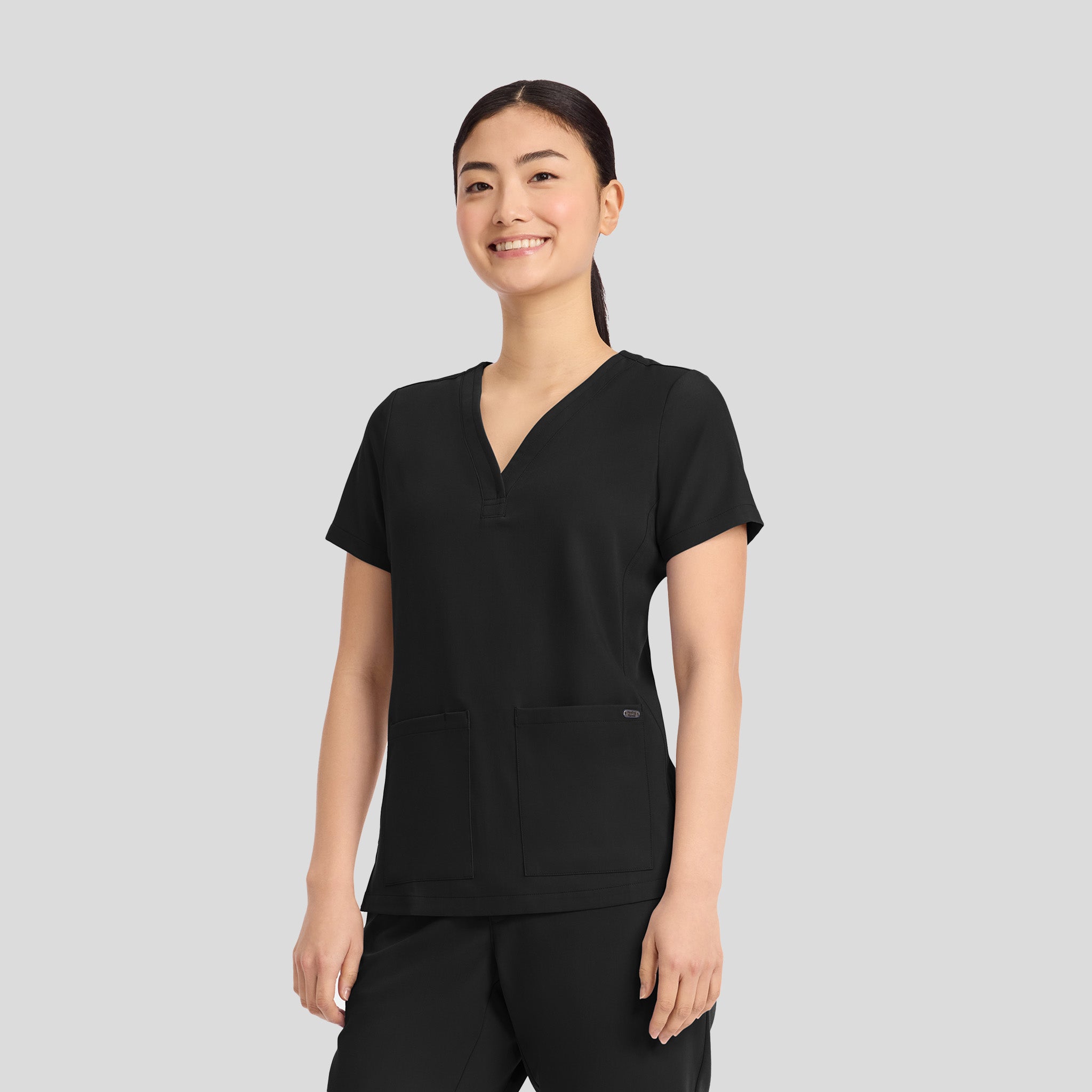 Women's Briana Y-Neck Scrub Top | Black