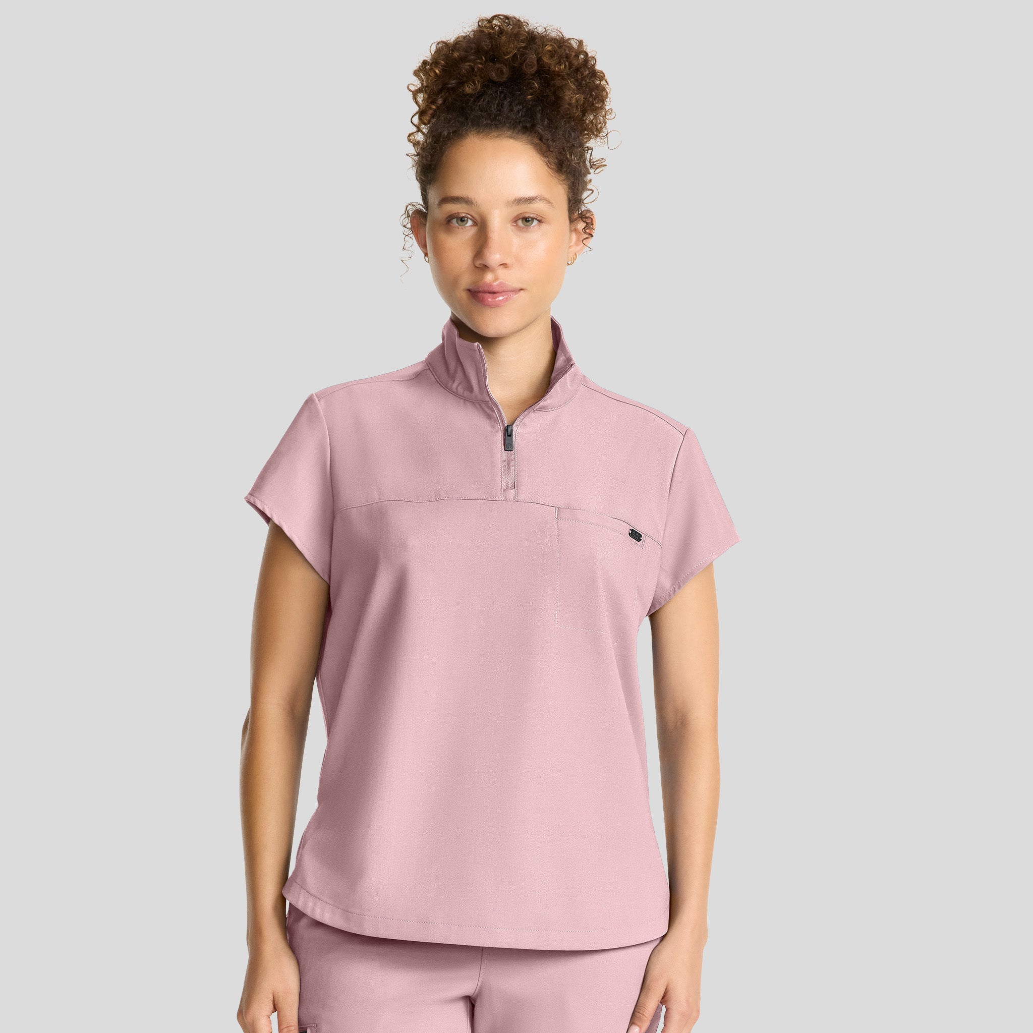 Women's Bella Quarter Zip Scrub Top | Pink Pearl