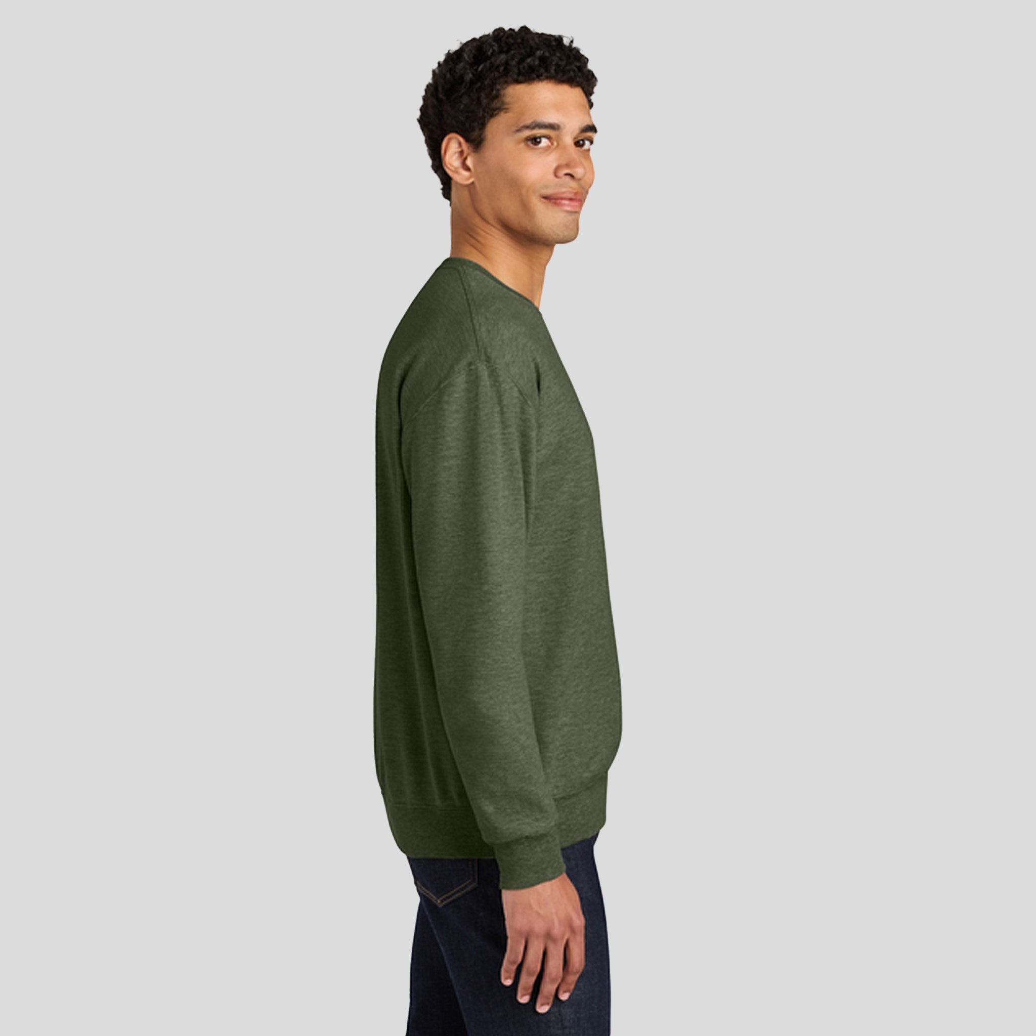 Ultimate™ Unisex CVC Ring Spun Crewneck Sweatshirt | Military Green Heather
