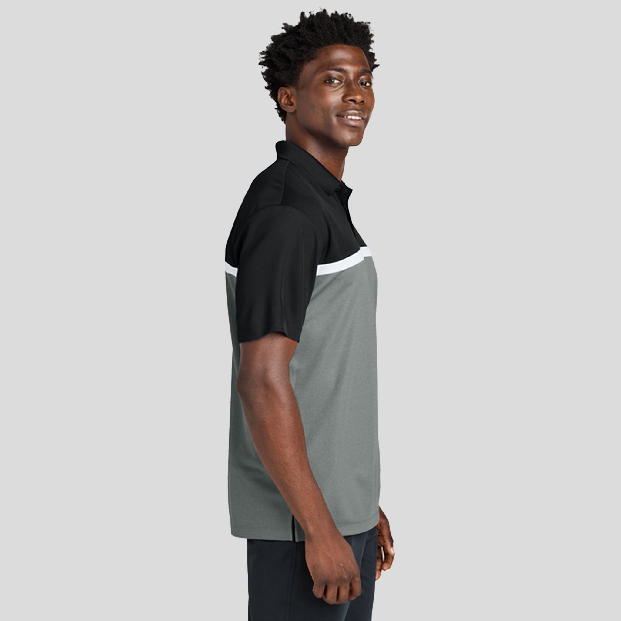UV Micropique Colorblock Polo | Black/Grey Concrete Heather/White