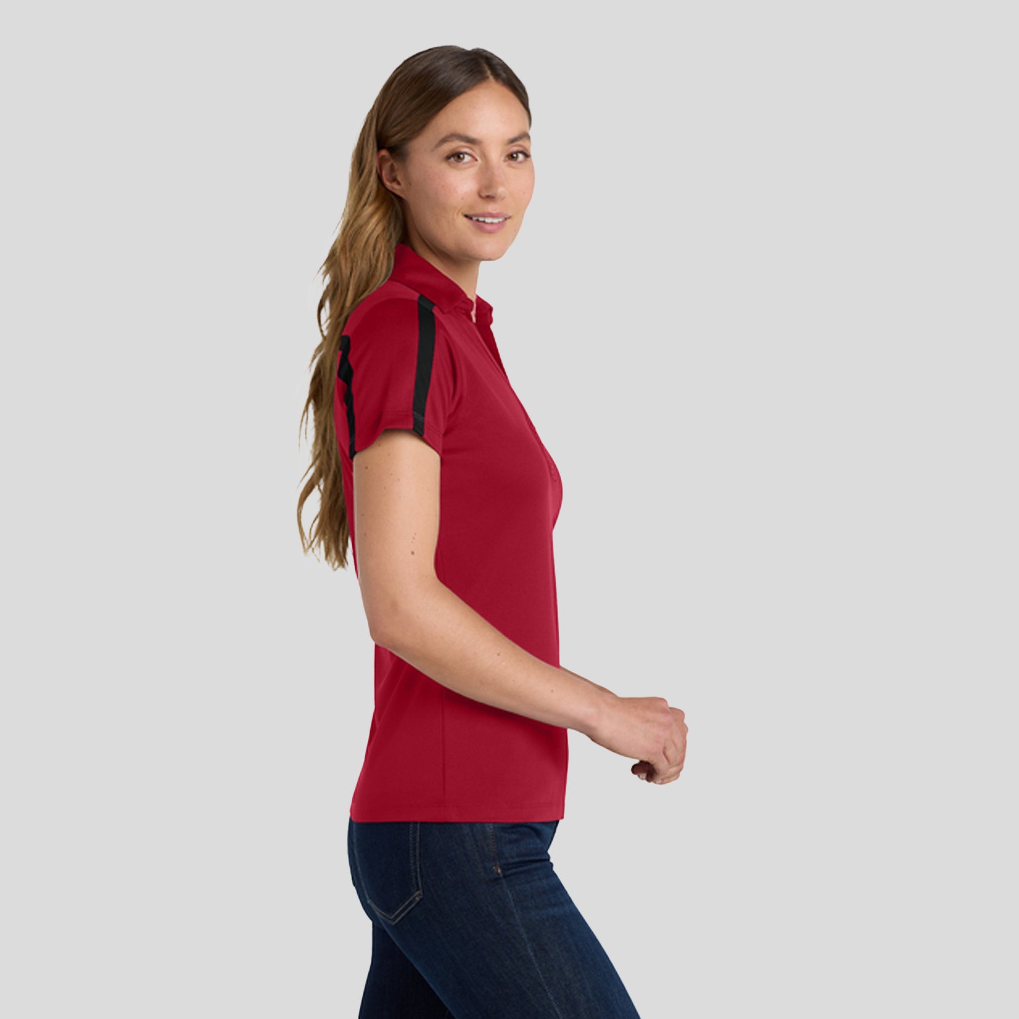 Women's Silk Touch™ Performance Colorblock Stripe Polo | Red/Black