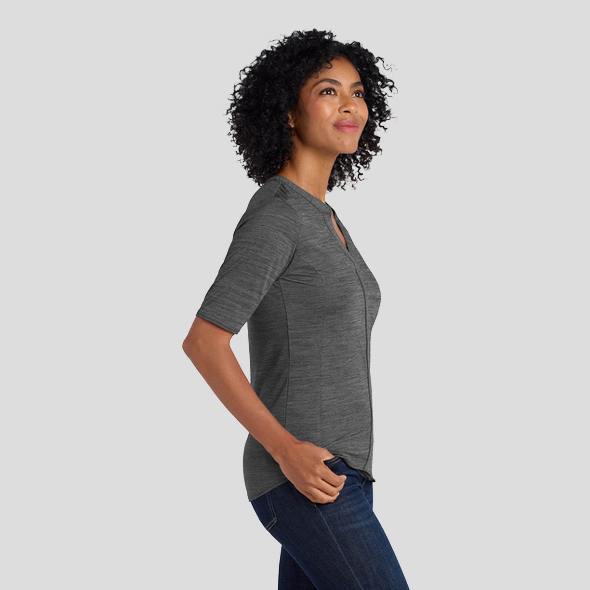 Women's Stretch Heather Open Neck Top | Black/Thunder Grey