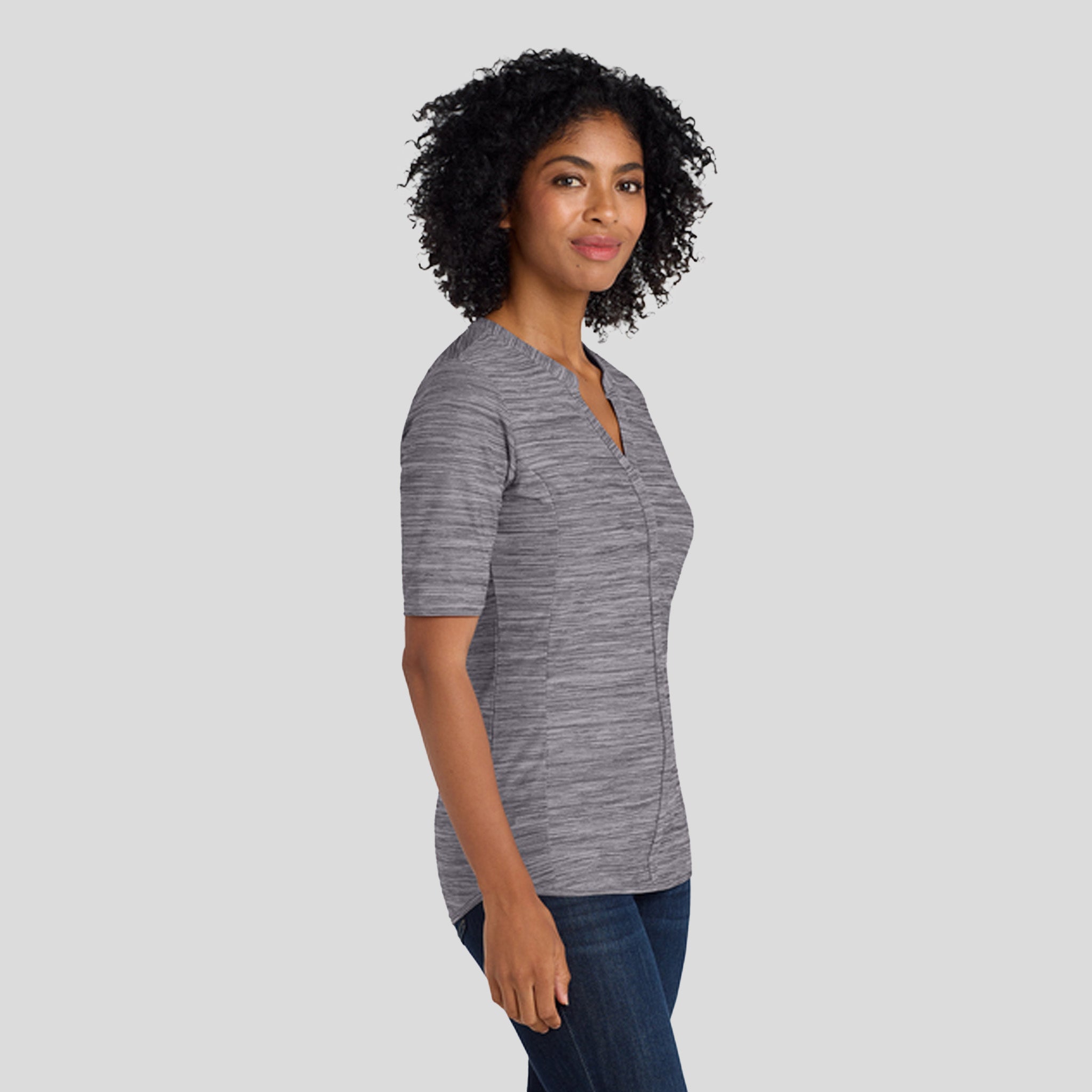 Women's Stretch Heather Open Neck Top | Graphite/ White