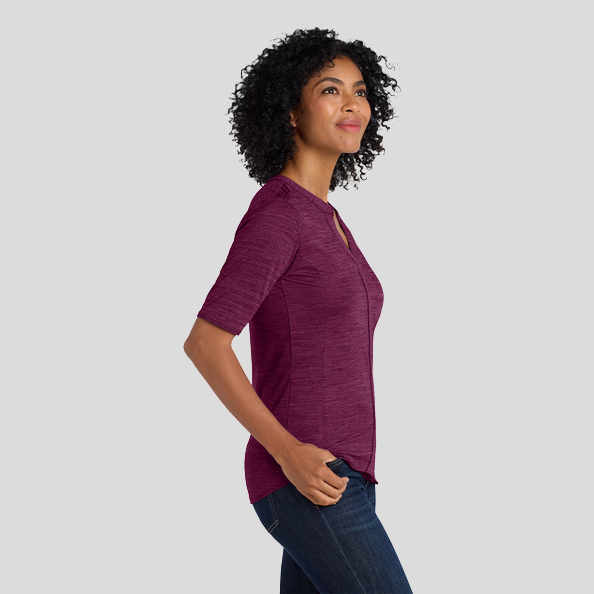 Women's Stretch Heather Open Neck Top | Violet Purple/ Black