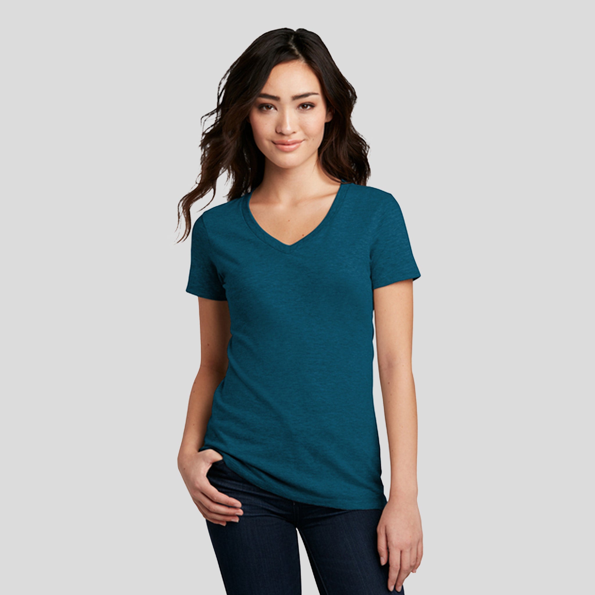Women’s Perfect Blend® CVC V-Neck Tee | Deep Turquoise Fleck